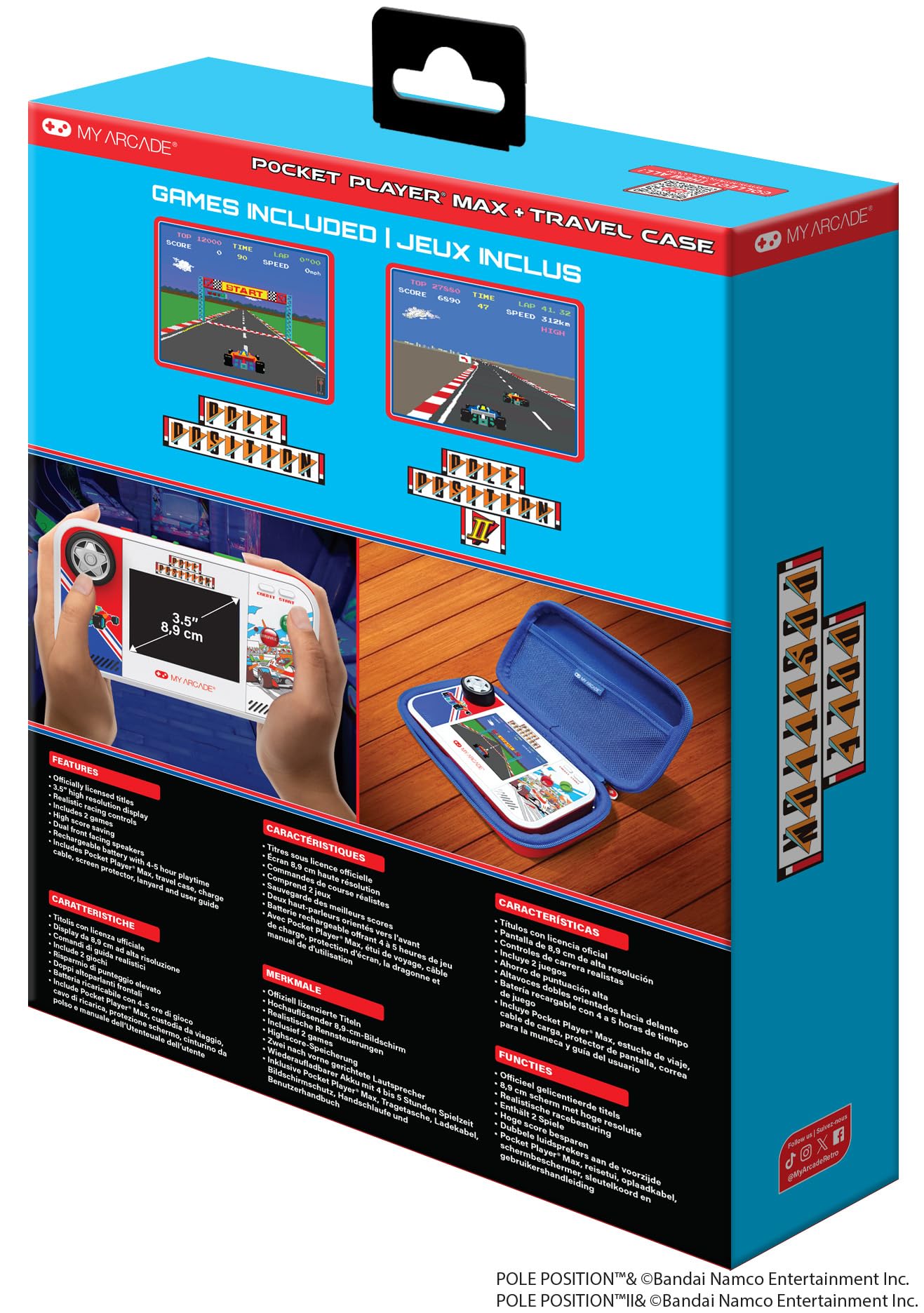 My Arcade Pole Position Racing Player: Handheld Game for Kids and Adults, 2 Games, Real Racing Controls, Portable Gaming, 3.5 inch Screen