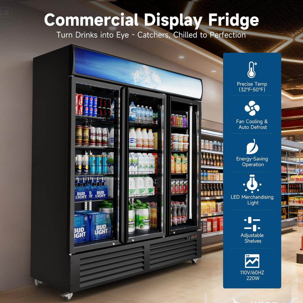 ETL & DOE Certified Commercial Beverage Refrigerator 14.8 Cu Ft, Commercial Display Fridge with Glass Door, Upright Merchandiser Refrigerator Cooler with Front LED Light for Stores, Restaurant, Office