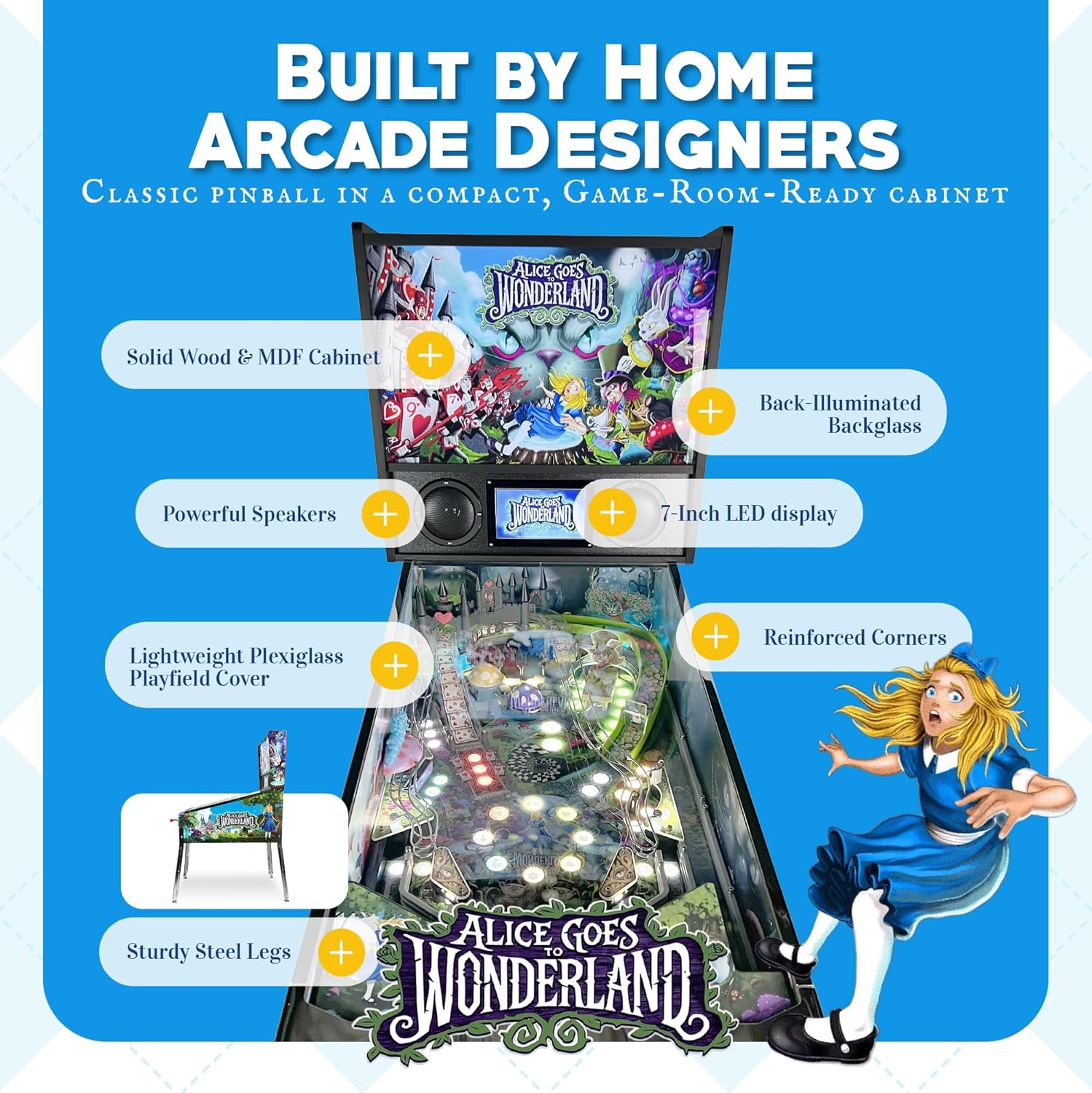 Alice Goes to Wonderland Pinball Machine with LED Lighting