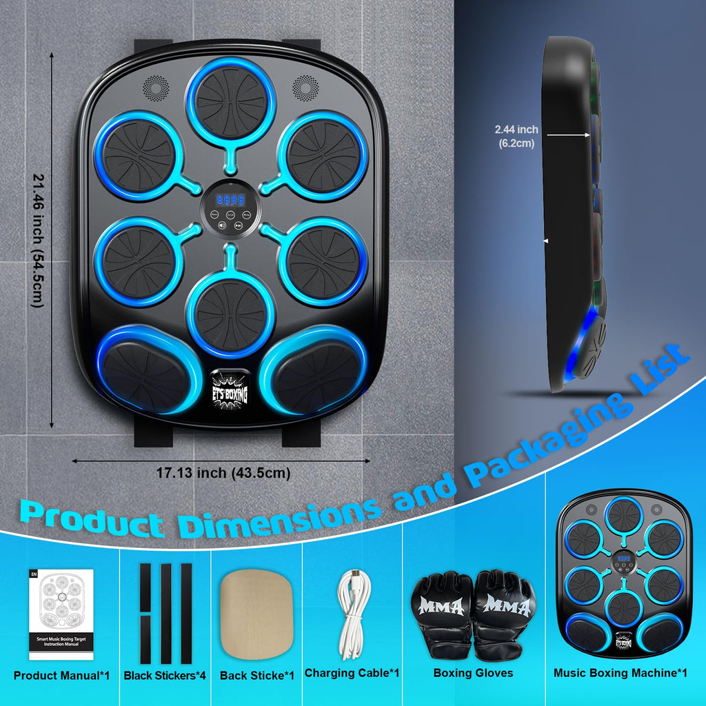 Music Boxing Machine, Smart Music Punching Machine for Adults Kids, Bluetooth Music Sync, Wall-Mounted Workout/Training Equipment with Boxing Gloves, Suitable for Home Gym Office Indoor Exercise