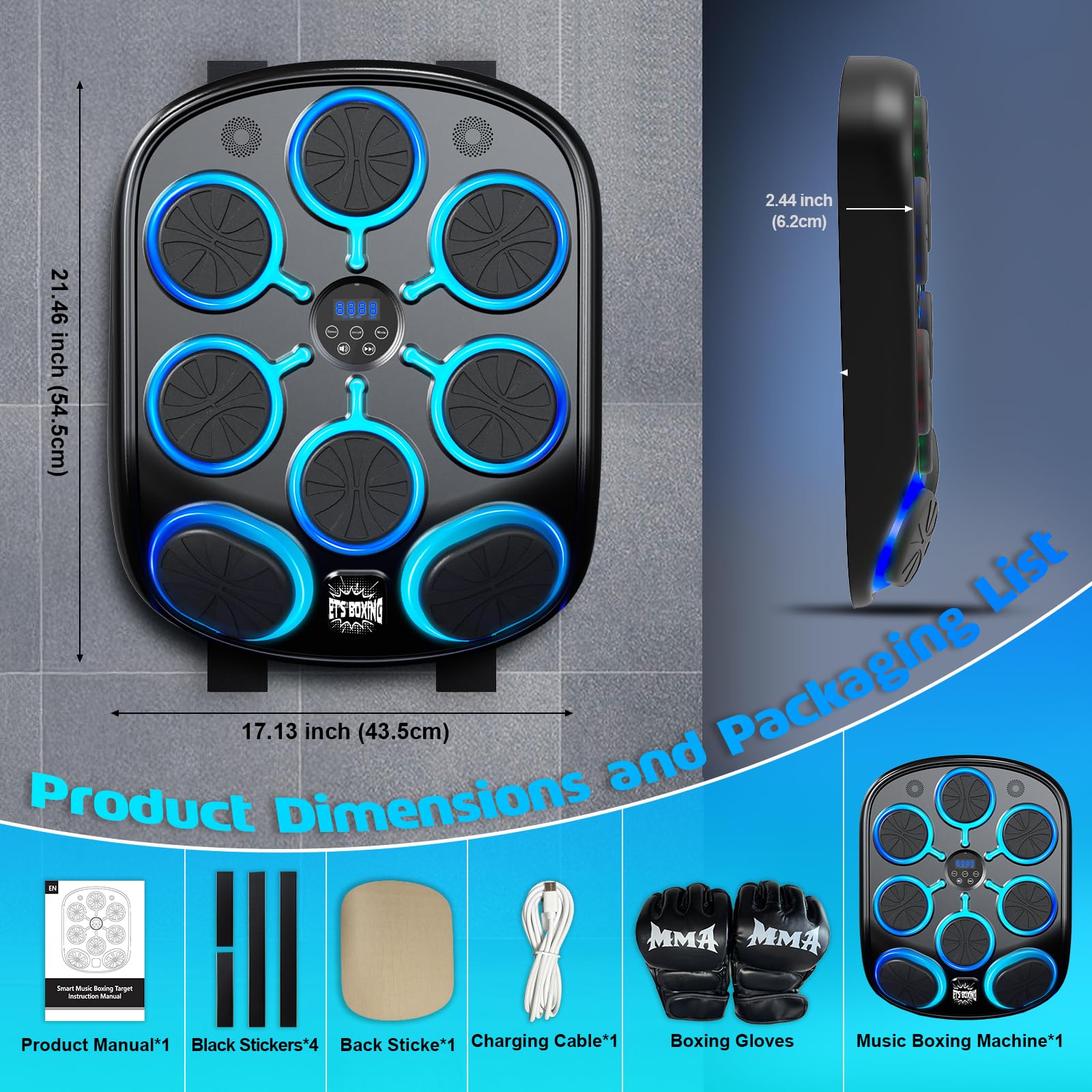 Music Boxing Machine, Smart Music Punching Machine for Adults Kids, Bluetooth Music Sync, Wall-Mounted Workout/Training Equipment with Boxing Gloves, Suitable for Home Gym Office Indoor Exercise