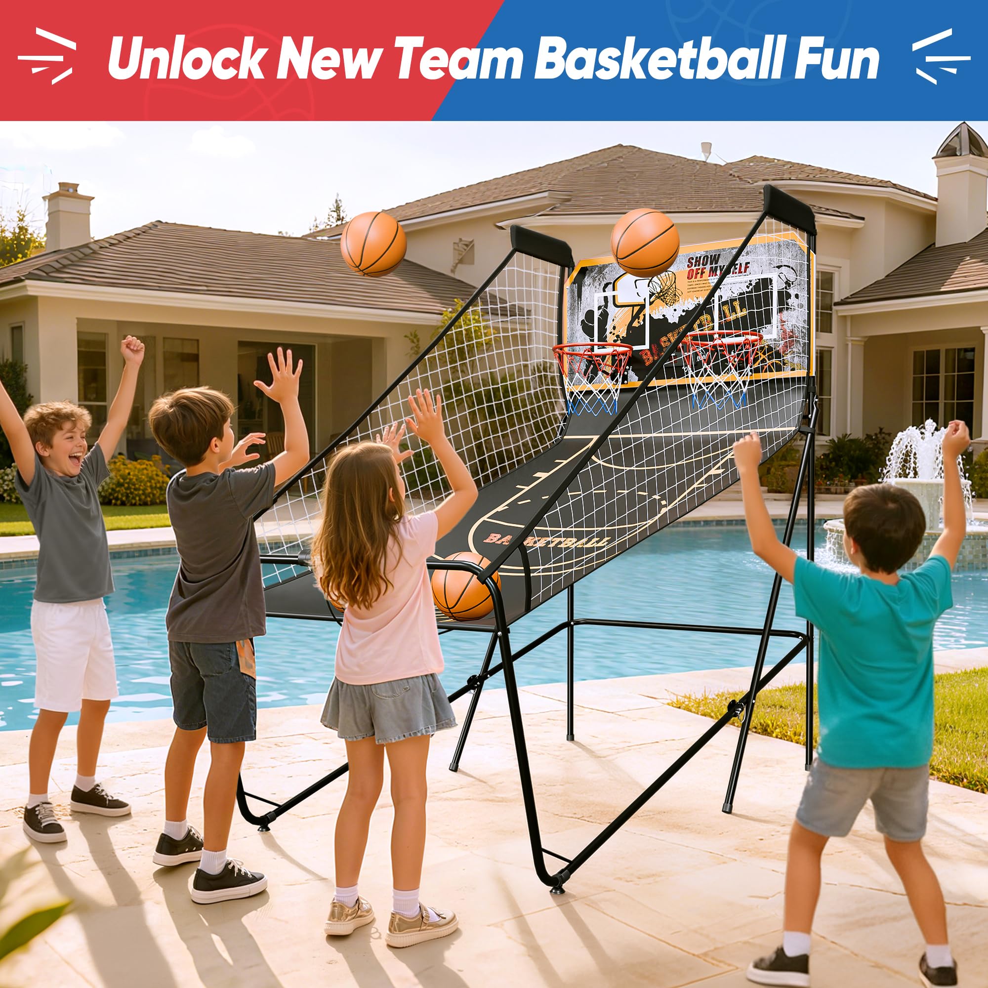 Basketball Arcade Game Shot Creator Indoor Foldable Electronic Double Shootout Sport Game Official Home Dual Shot Basketball 2 Player with 4 Balls (Black Purple)