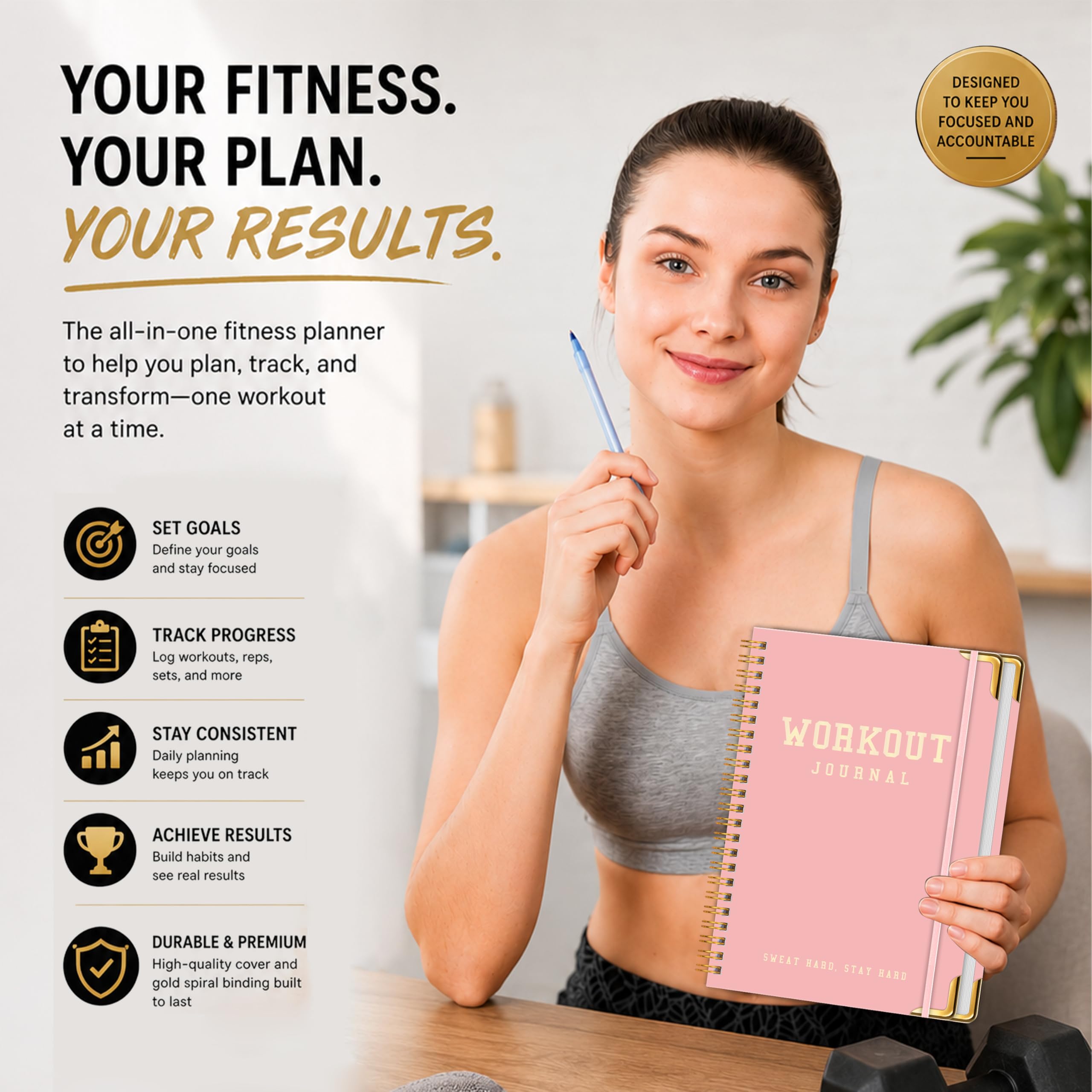 Workout Journal Fitness Tracker Planner for Men & Women, Exercise Log Book to Track Gym & Home Training, Goals, Sets, Reps & Progress, 142 Pages, A5 5.7" x 8.2" Portable Hardcover with Metal Corners, Green
