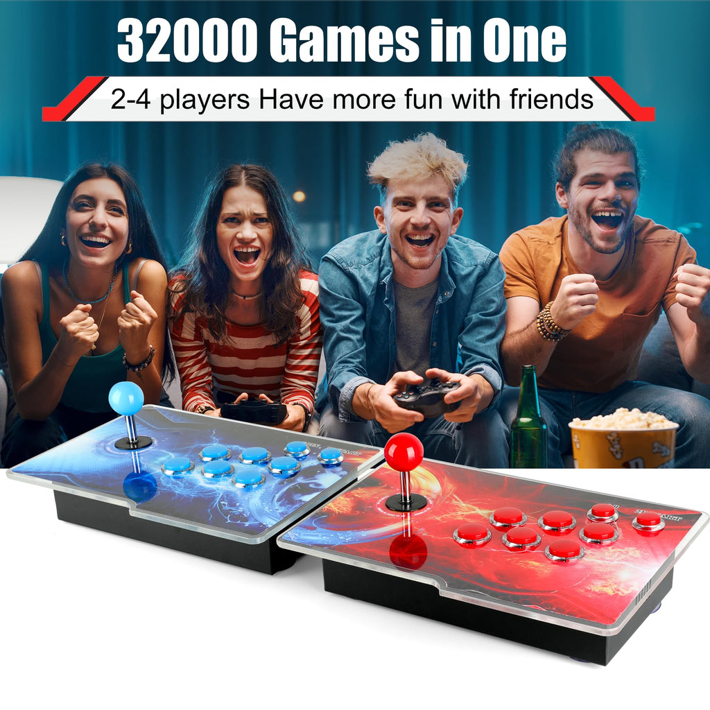 HHU Pandora Box Arcade Game Console 32000 Games Pre-Install，Two Separate Joysticks，Retro Game Machine for TV PC Projector, Supports Up to 4 Players, Full HD Output, Red & Blue
