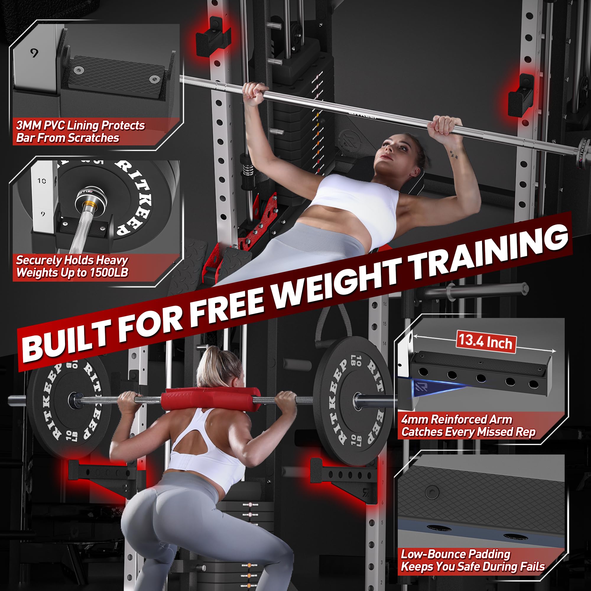 RitKeep PMAX-5600 Pro Heavy-Duty Smith Machine Squat Rack with 320 LB Weight Stacks, 6-in-1 Multi-Function Home Gym System, Dual Cable Crossover and 2000 LB Capacity for Full-Body Strength Training