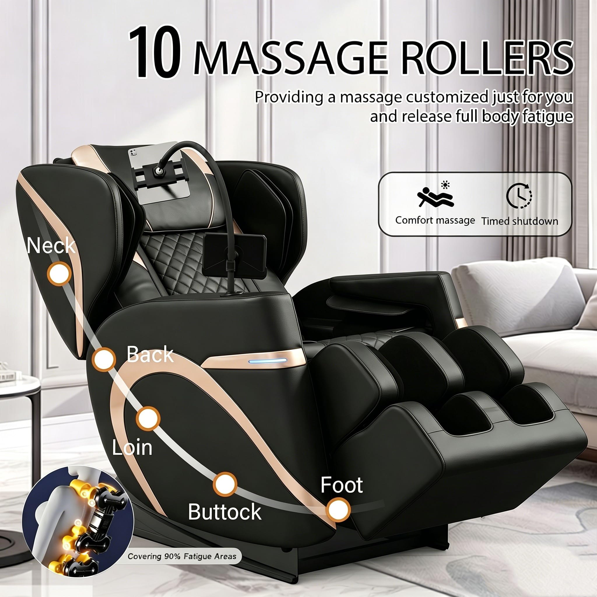 2026 Massage Chair Full Body, Zero Gravity Massage Recliner Chair with Auto Modes, 8 Fix Point Rollers, Airbag, Foot Massage, Touch Screen Controller, Deep Yoga Stretch, Heating Function