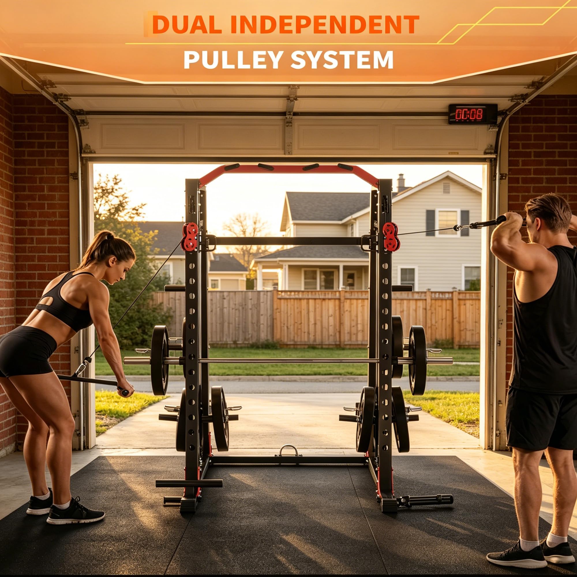 Smith Machine Home Gym, 2200LB Power Cage with Dual Pulley Cable Systems, LAT Pull-Down, Leg Hold-Down & 20+ Attachments for Full Body Workouts