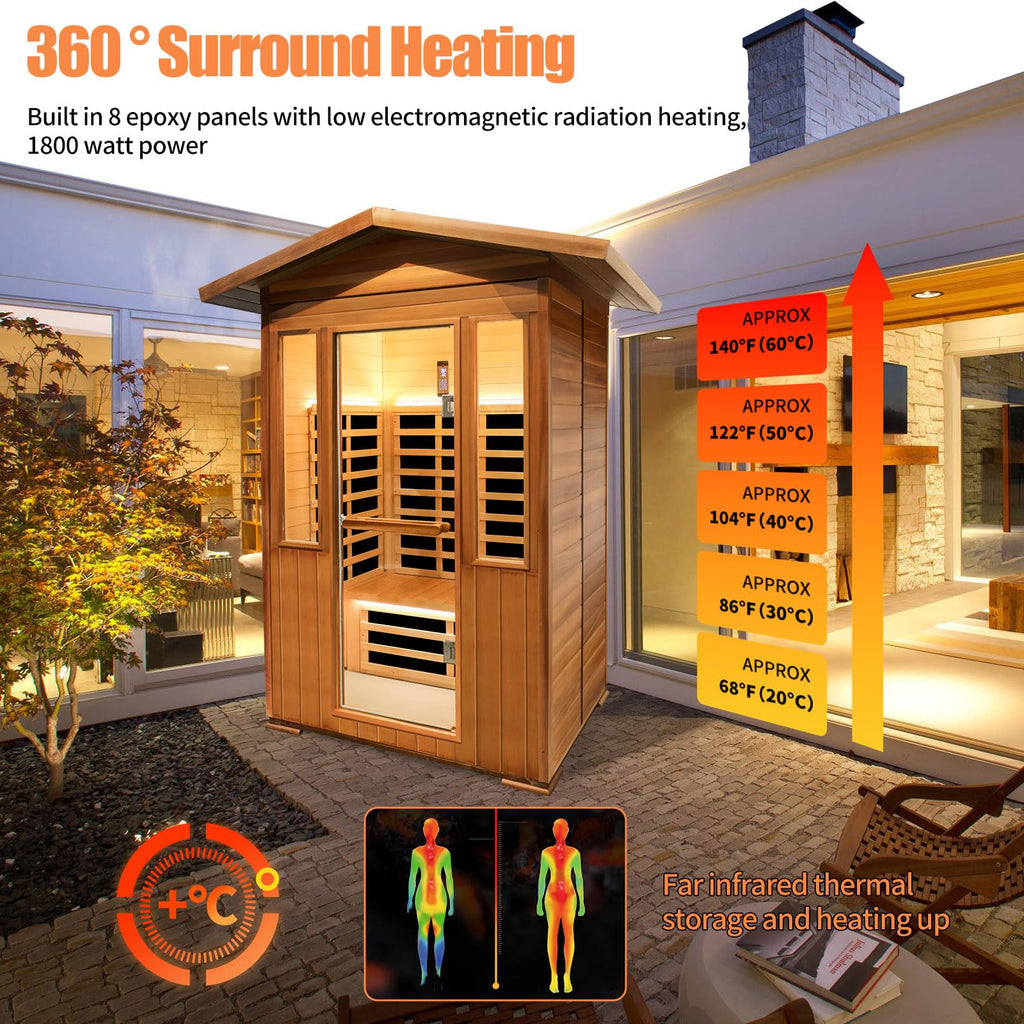 2 Person Infrared Sauna Far Infrared Sauna Room for Home Indoor 2000W Low-EMF Wood Dry Sauna with Full Starry Sky Lights Ceiling in 7 Color Speaker Fast Heating Easy Assembly- 47.3*41.3*74.8 IN