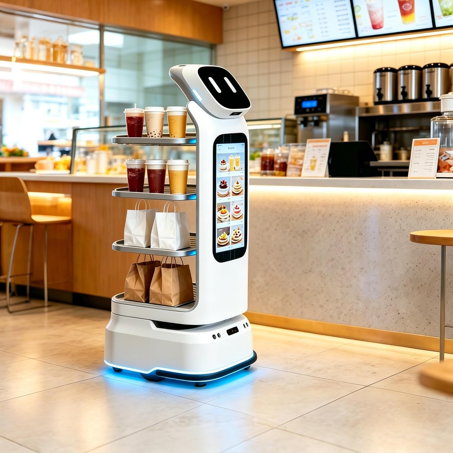 Commercial Smart Food Delivery Robot, Restaurant Service Robot Waiter with Multi Layer Trays, Autonomous Mobile Robot for Food Serving, Hotel Service, Hospital Delivery