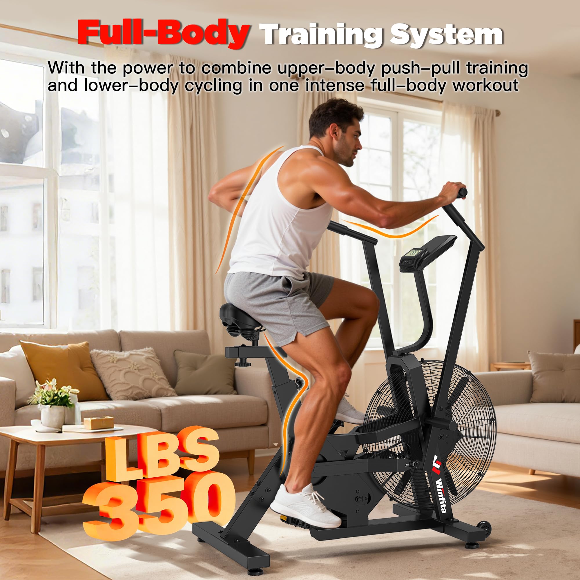 Air Bike,Air-Resistance Exercise Fan Bike With Dual Acction Handlebars for Home Cardio Workout,Adjustable Indoor Cycling Bike,330lb Weight Capacity APP Connection Customizable Monitor