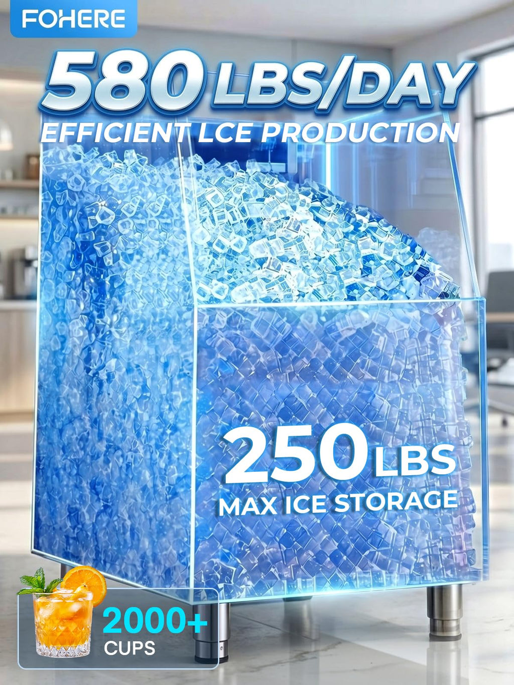 Commercial Ice Maker Machine 380LBS/24H, 250LBS Stainless Steel Storage Bin, 132 Ice Cubes in 8-15min, Self-Cleaning, Air Cooled Ice Machine with Touchscreen for Bar Business Restaurant Cafe (380 lbs)