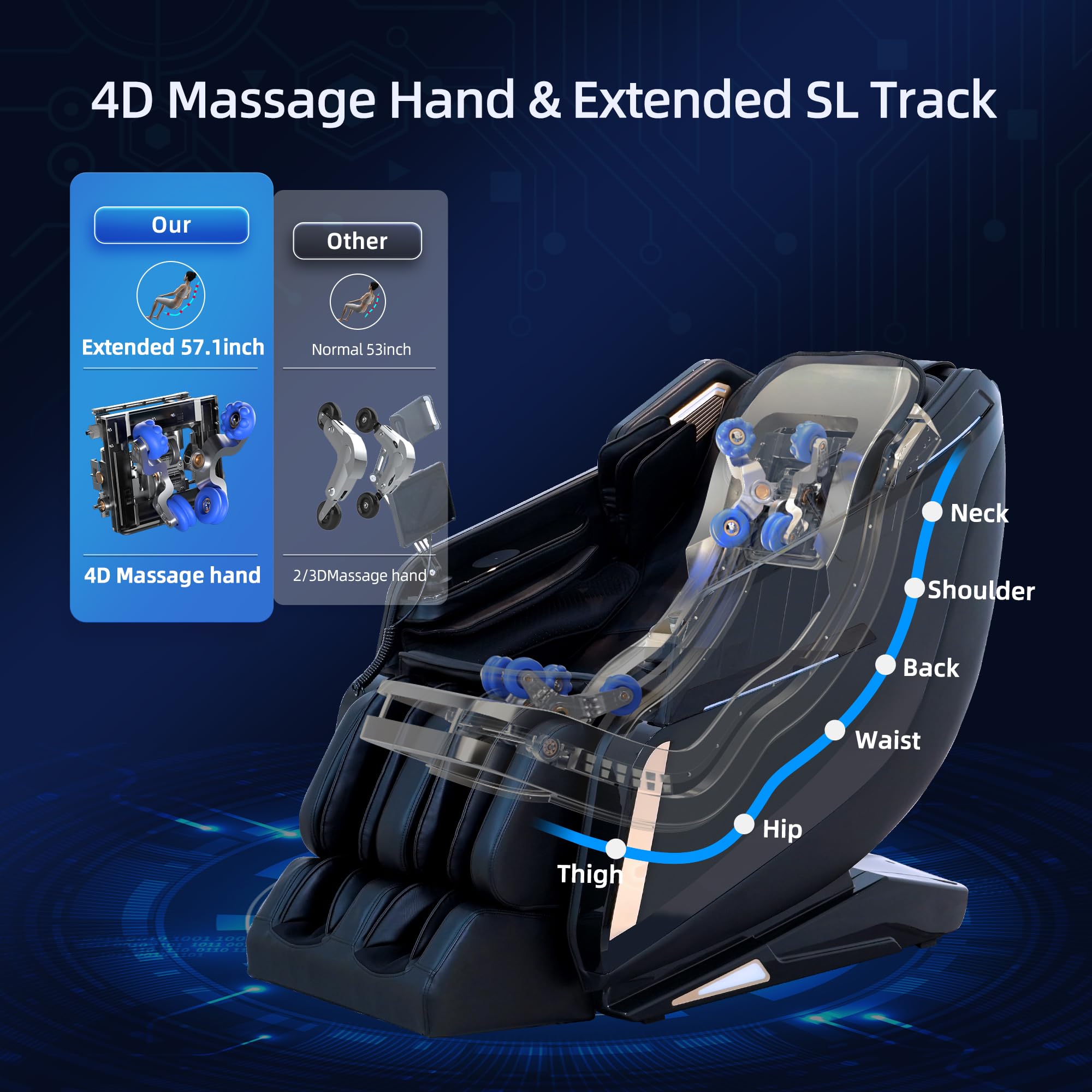 4D Massage Chairs Full Body Recliner with Heat Zero Gravity 57'' SL Track Shiatsu Massage Chair for Home Office with AI Voice, 7" Touch Screen, Wireless Charging,Neck & Shoulder Relief