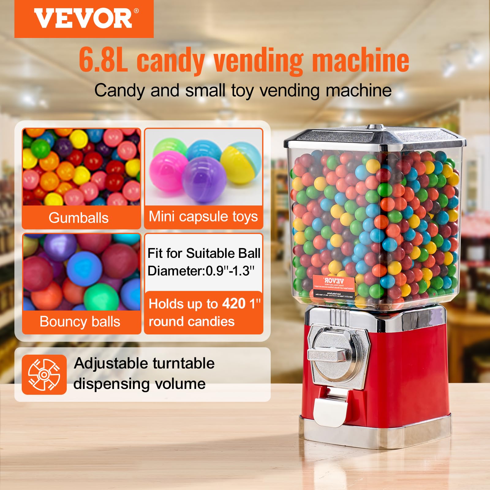 VEVOR Vending Machine, Classic Gumball Bank, Huge Load Capacity Candy Gumball Machine, Mini Vending Machines, Gumball Dispenser Machine for Kids, Perfect for
