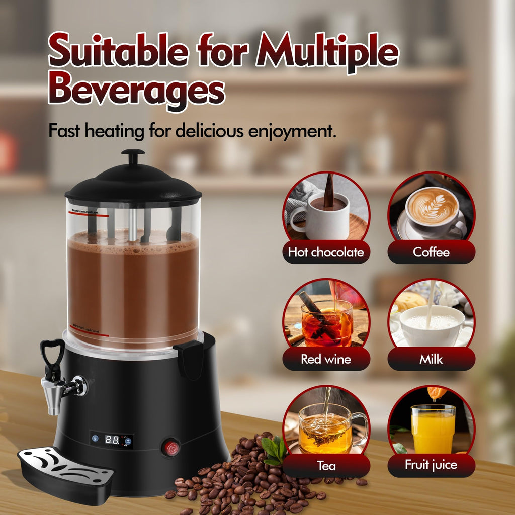10L/2.6Gal Commercial Hot Chocolate Machine,Hot Beverage Maker, 86-194°F Intelligent Temperature Control, Hot Drink Dispenser for Coffee, Chocolate, Cocoa, Milk, Tea, Juice, Black