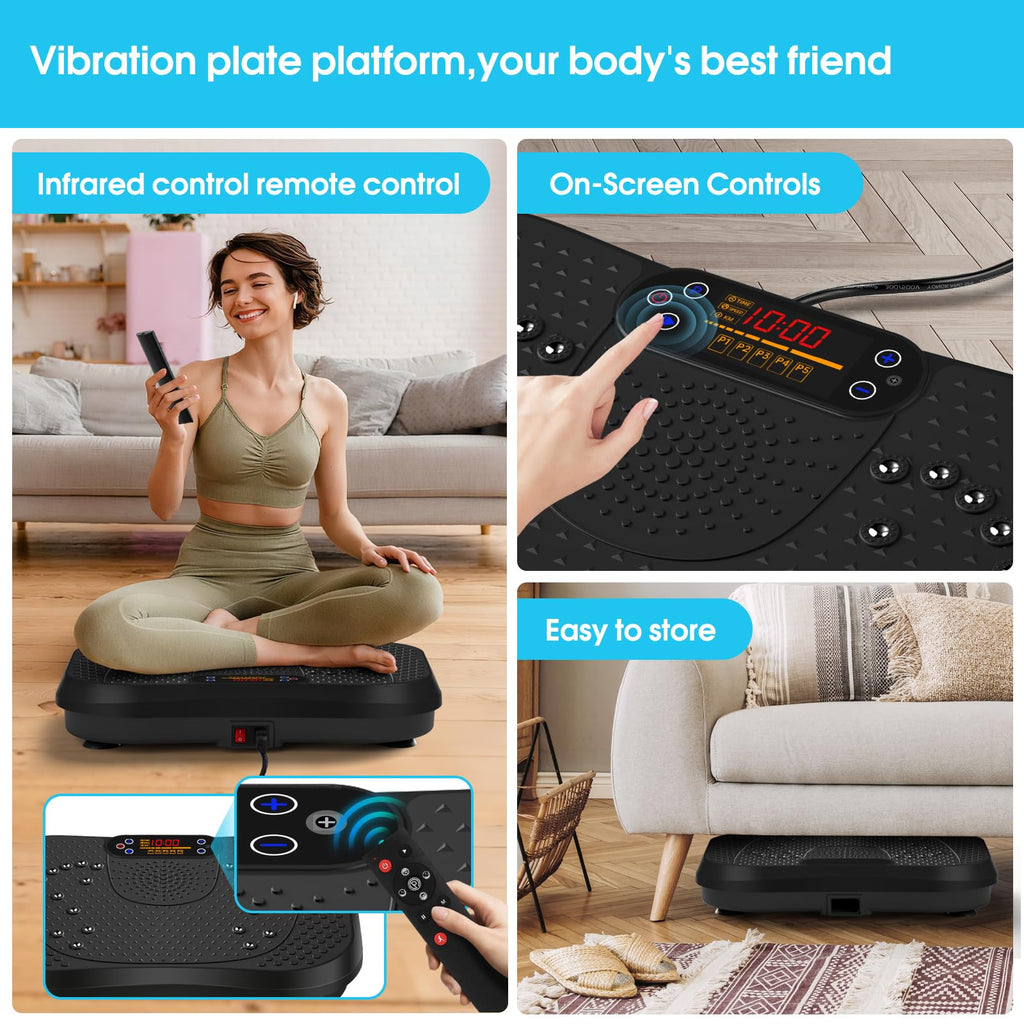 SoftGym Waver Vibration Plate Exercise Machine for Lymphatic Drainage Weight Loss,120 Speed Levels Vibrating Platform with Resistance Bands,Full-Body Workout Equipment for Muscle Toning