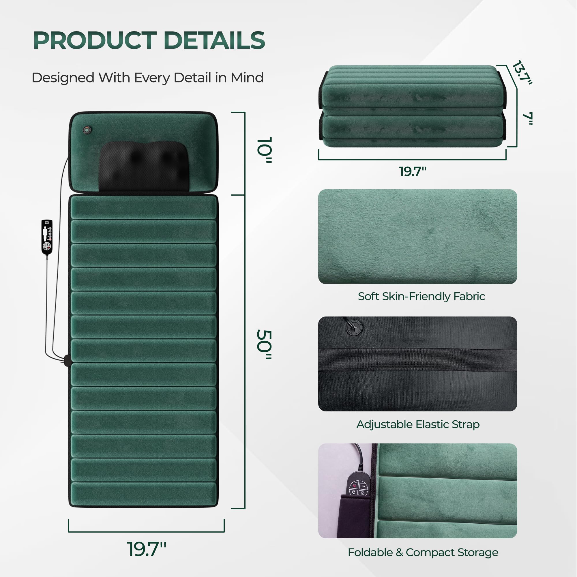 Full Body Massage Mat with Heat, Detachable Massager Pad Deep Tissue Pain Relief,10 Vibrating Motors for Relaxation at Home or Office