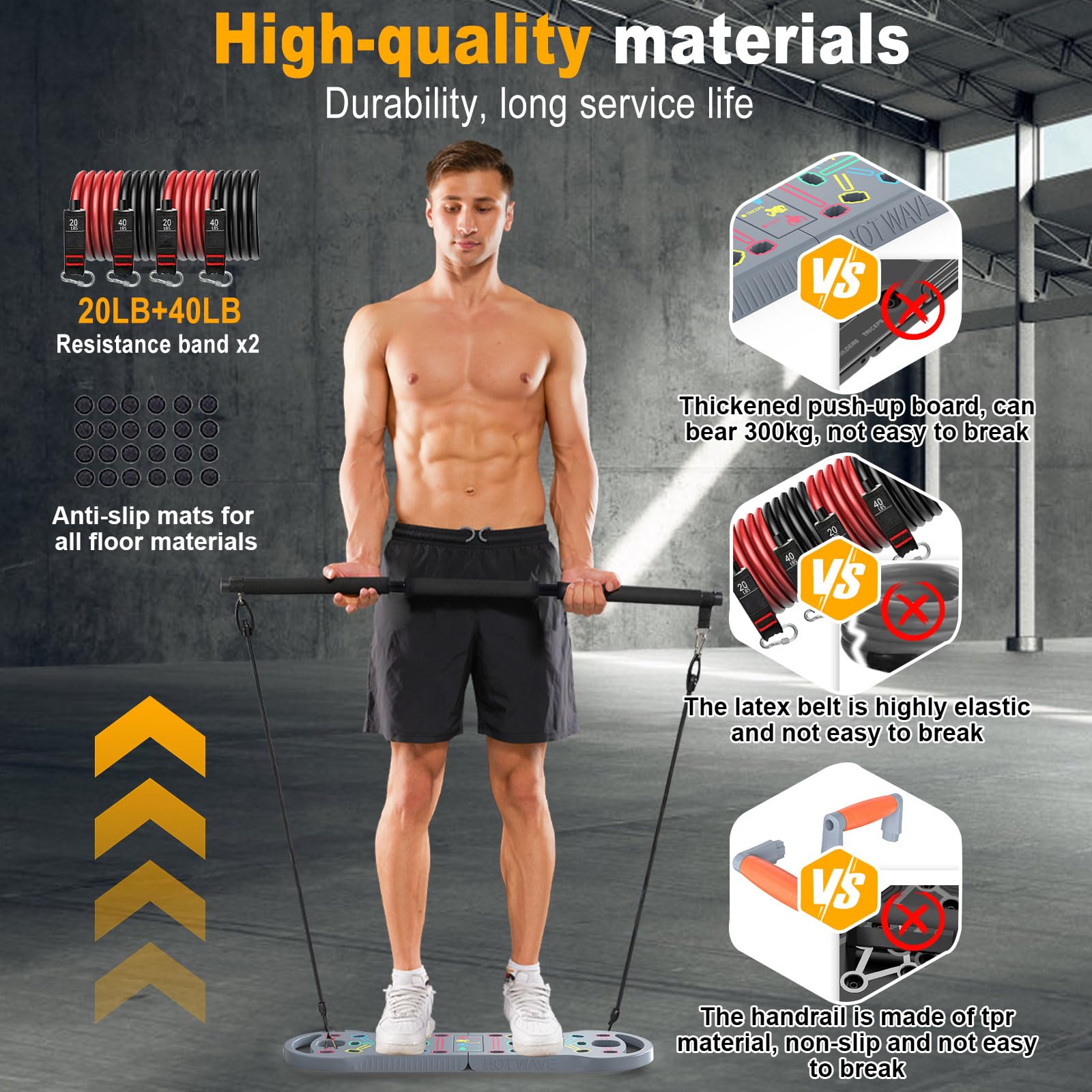 HOTWAVE Push Up Board Fitness, Portable Foldable 20 in 1 Push Up Bar at Home Gym, Pushup Handles for Floor. Professional Strength Training Equipment For Man and Women