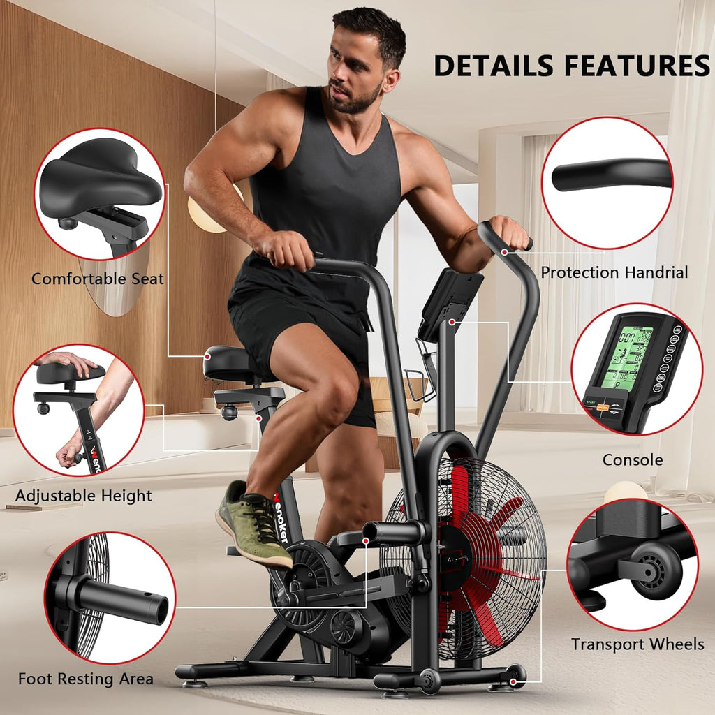 Wenoker Stationary Bike, Air Bike with Smart APP, ISCC PLUS Certified, Dual Action Handlebars Exercise Bike 350LBS Capacity for Home Gym HIIT Full Body Workout