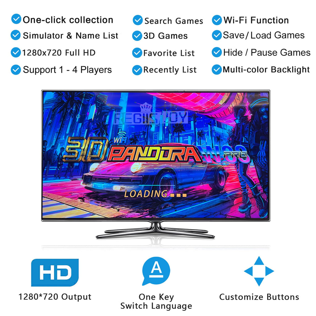 RegiisJoy 36800 in 1 Arcade Game Console Pandoras W88 Pro WiFi Function Game Machine for PC & Projector & TV, 2-4 Players, 1280X720, 3D Games, Search/Hide/Save/Load/Pause Games, Favorite List
