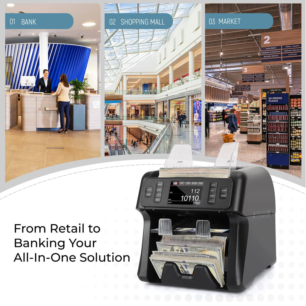 NUCOUN Mixed Denomination Money Counter Machine,Mixed Value Bill Counter and Sorter,with Reject Pocket,Multi Currency Note Counter,Counterfeit Detection 2 CIS/UV/MG/IR,4 inch Touch Screen,SN Record