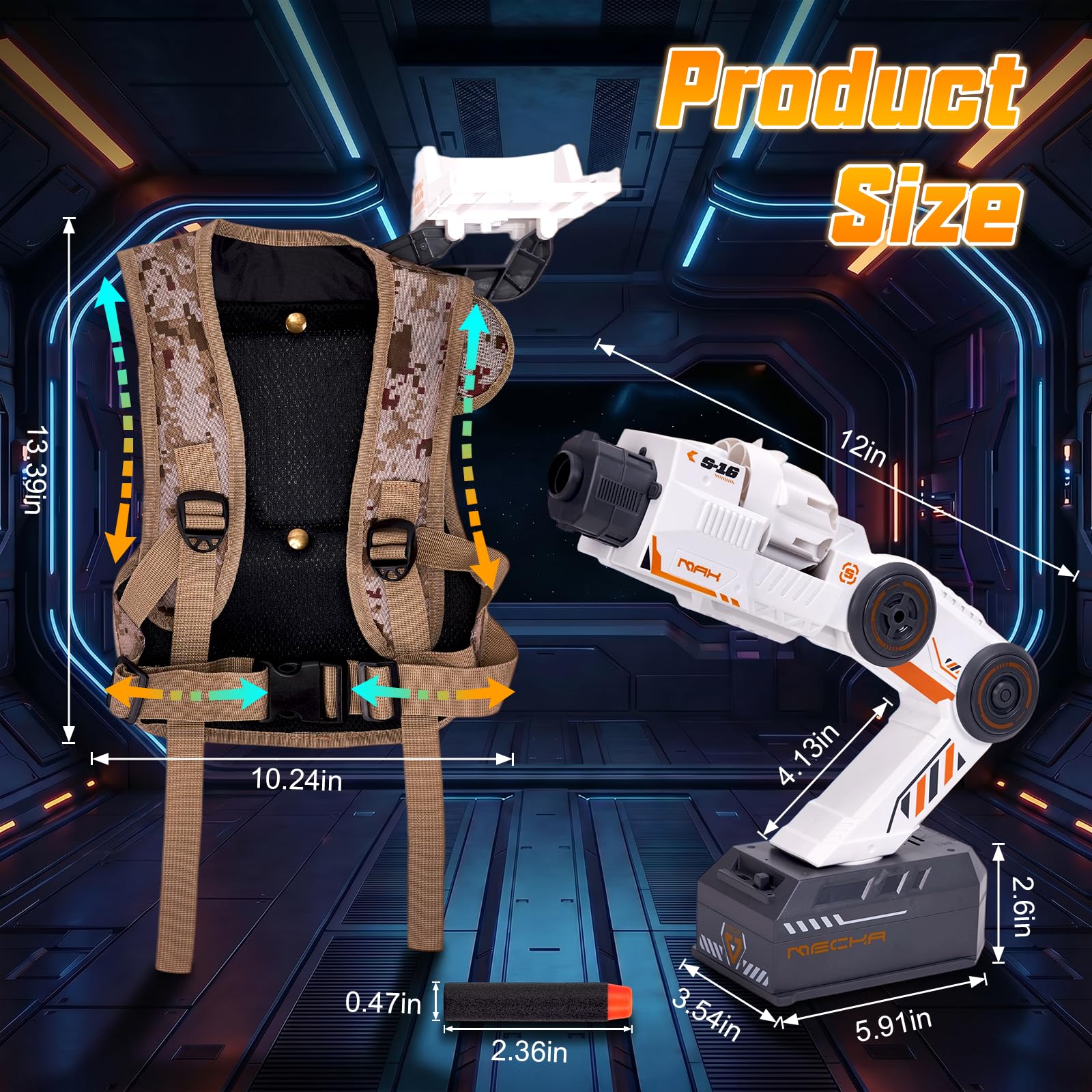Smart Tracking Mechanical Arm Toy, Cool Inductive Robot Arm Tracking Blaster, Shoulder Mounted Robot with Remote Control (1000 PCS Water Bullets)