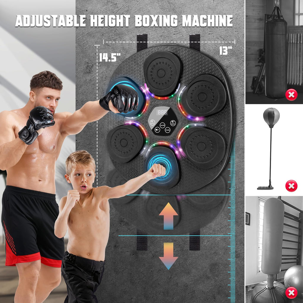 Music Boxing Machine for Adults & Kids, Bluetooth Smart Boxing Wall Machine with Gloves, 9 Modes, 6 Speeds & 3 Sensitivity, Electric Light Up Music Punching Machine for Home & Gym