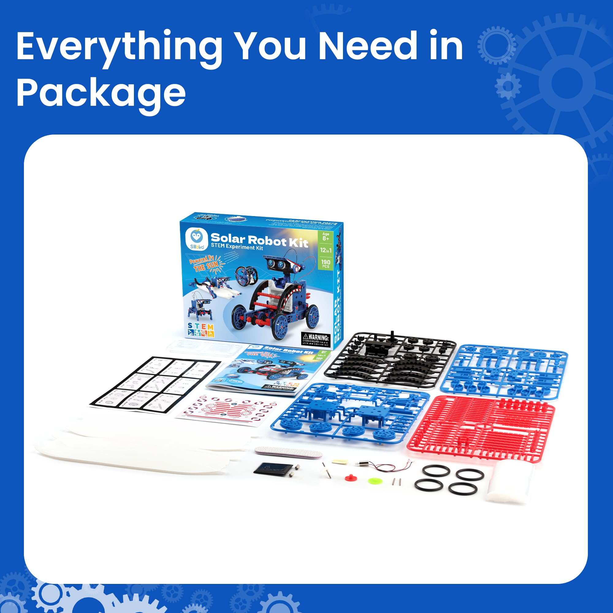 Sillbird 12-in-1 Solar Robot Building Kit STEM Gift for Boys Aged 8-13, DIY Science Educational Robotic Toys for Kids Teens Birthday, Powered by the Sun with 190 Pieces