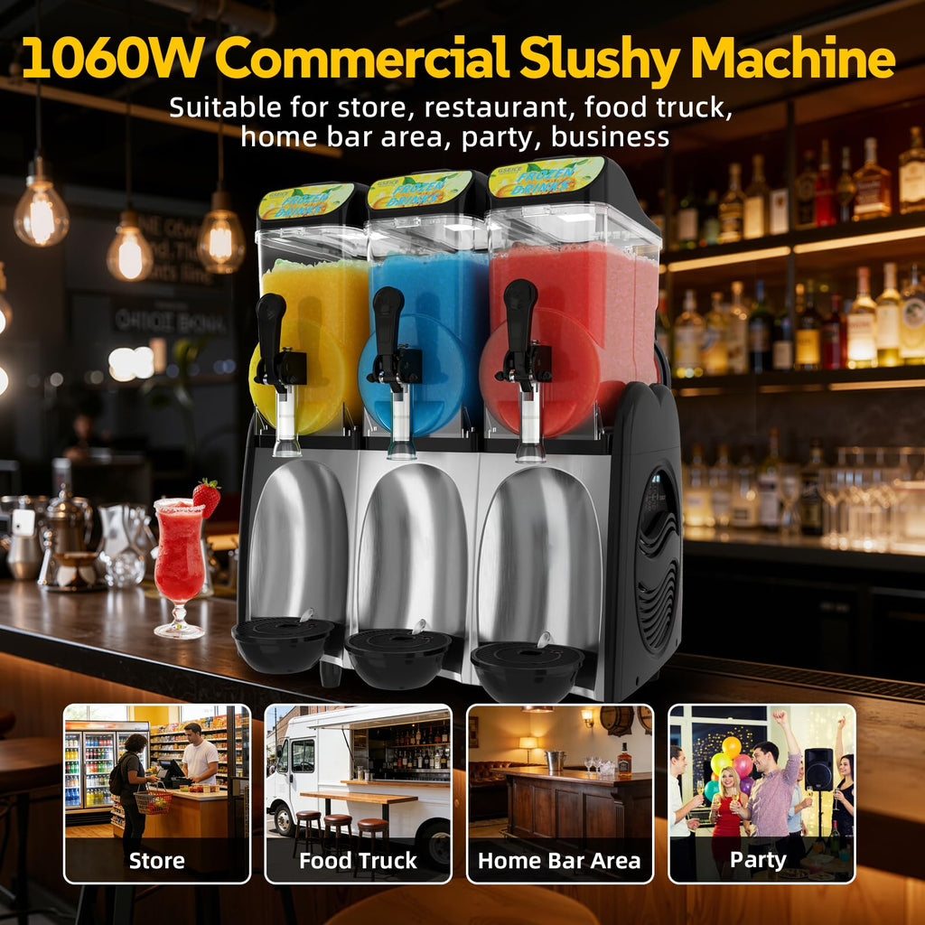 30L Commercial Slushie Machine, 2 Tank Margarita Machine, 80 Grande Cups Slushy Machine with Auto Clean, 8 Gal LED Frozen Drink Machine for Business, Mobile Bar, Party, Restaurant, 800W Fast Cooling