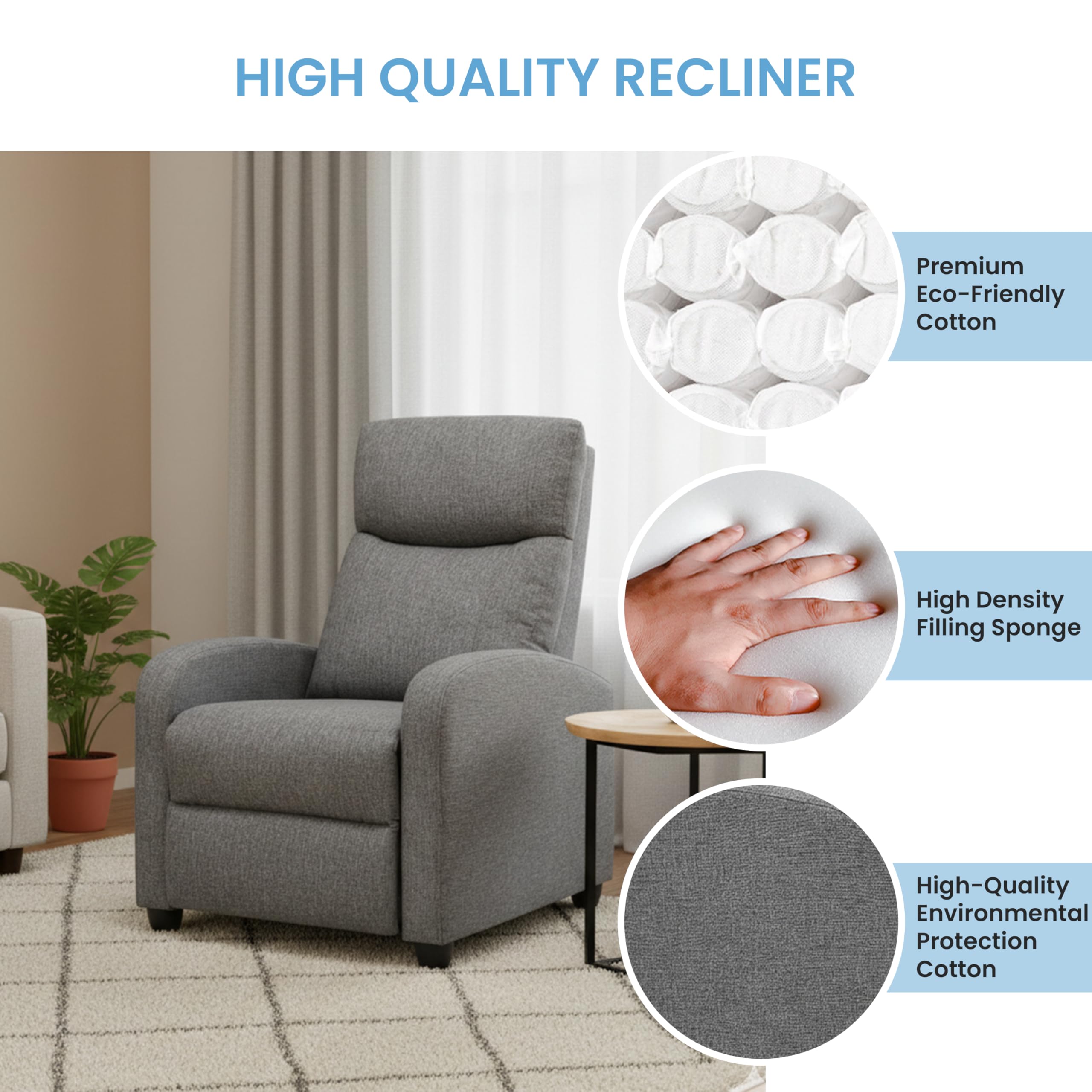 Simple Deluxe Massage Recliner Chair - Adjustable PU Leather Recliner, Luxe Reading Chair & Sofa Chair for Living Room Chairs or Bedroom Chair, Small Recliner for Home Theater, Black