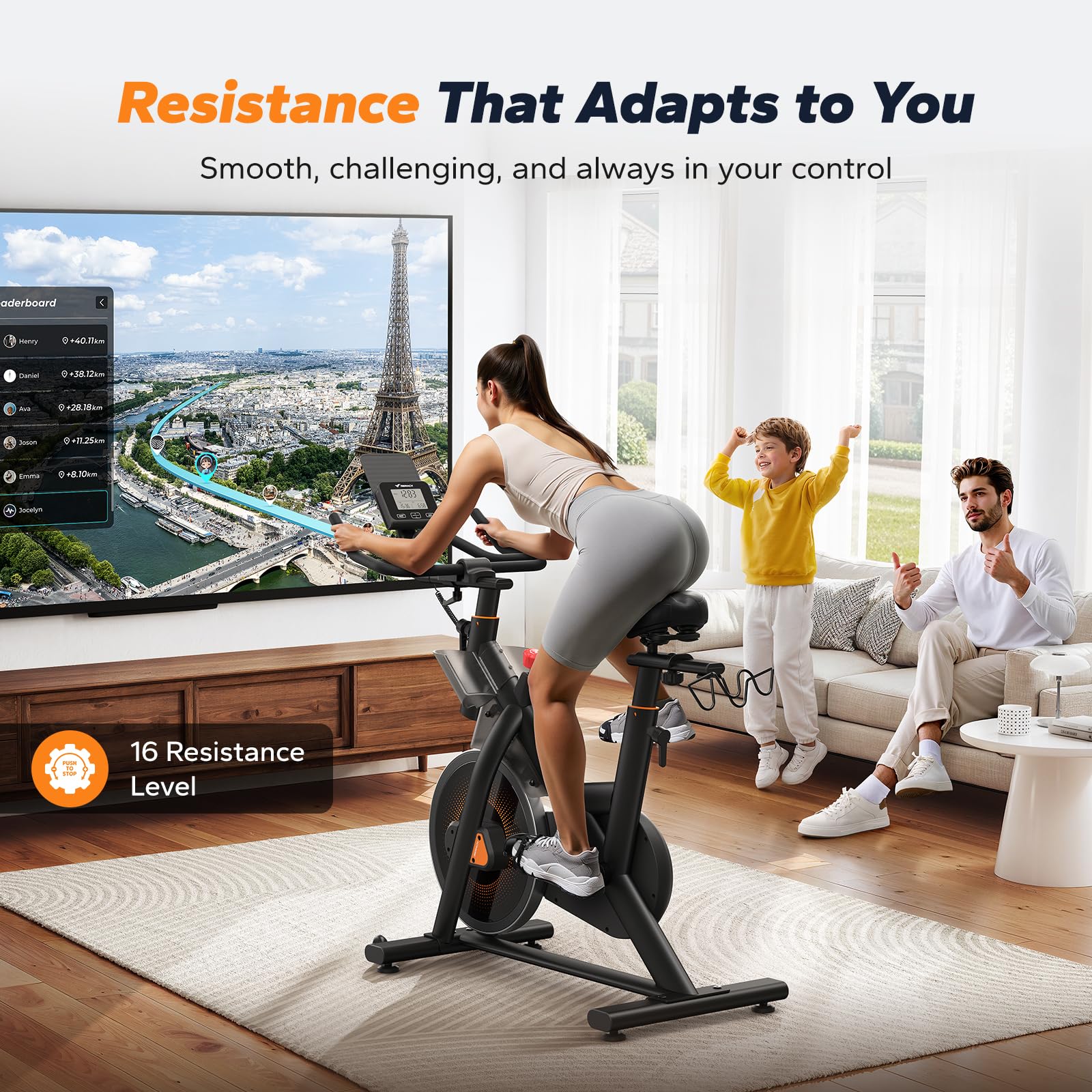 Merach Magnetic Exercise Bike, Heavy Duty Stationary Bike with Automated Resistance, 300 350 Lbs Weight Capacity, Low Noise Indoor Workout Bike for Home Gym with Self-Developed App