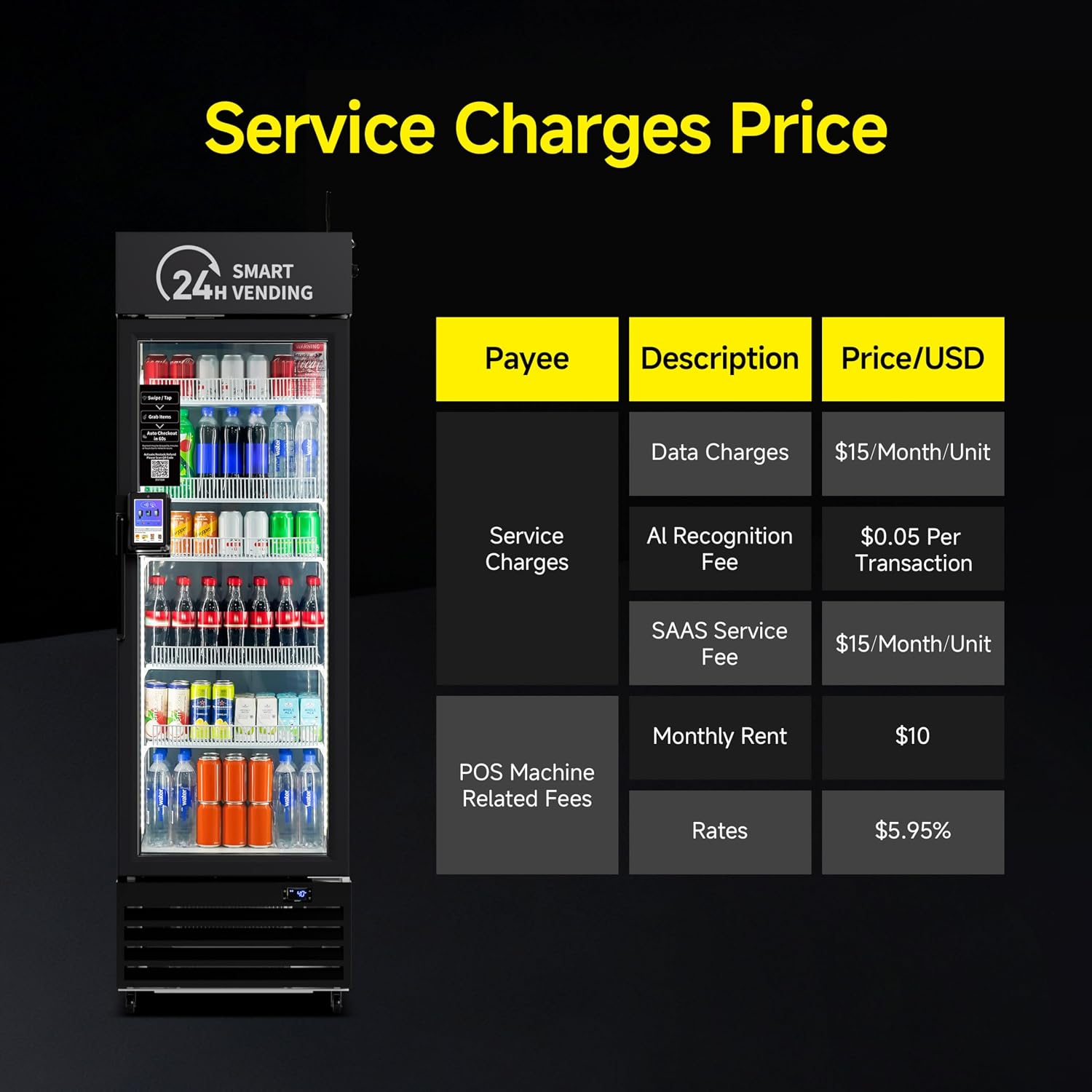 AI Vending Machine with Self-Checkout - DC360 Combo Refrigerated Vending for Fresh Food, Snacks & Cold Beverages - Real Time Inventory - Ideal for Office, School, Hospital, Gym (Black)