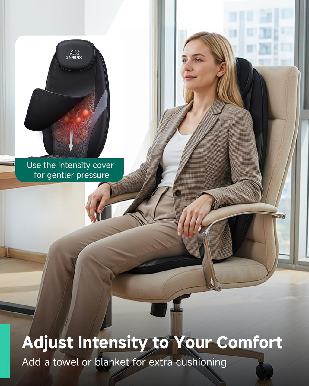 Snailax 2026 Upgraded Shiatsu Roller Back Massager with Heat Massage Chair Pad Kneading Back Massager for Pain Relief Deep Tissue Chair Massage Pad for Office Home Gift Fathers