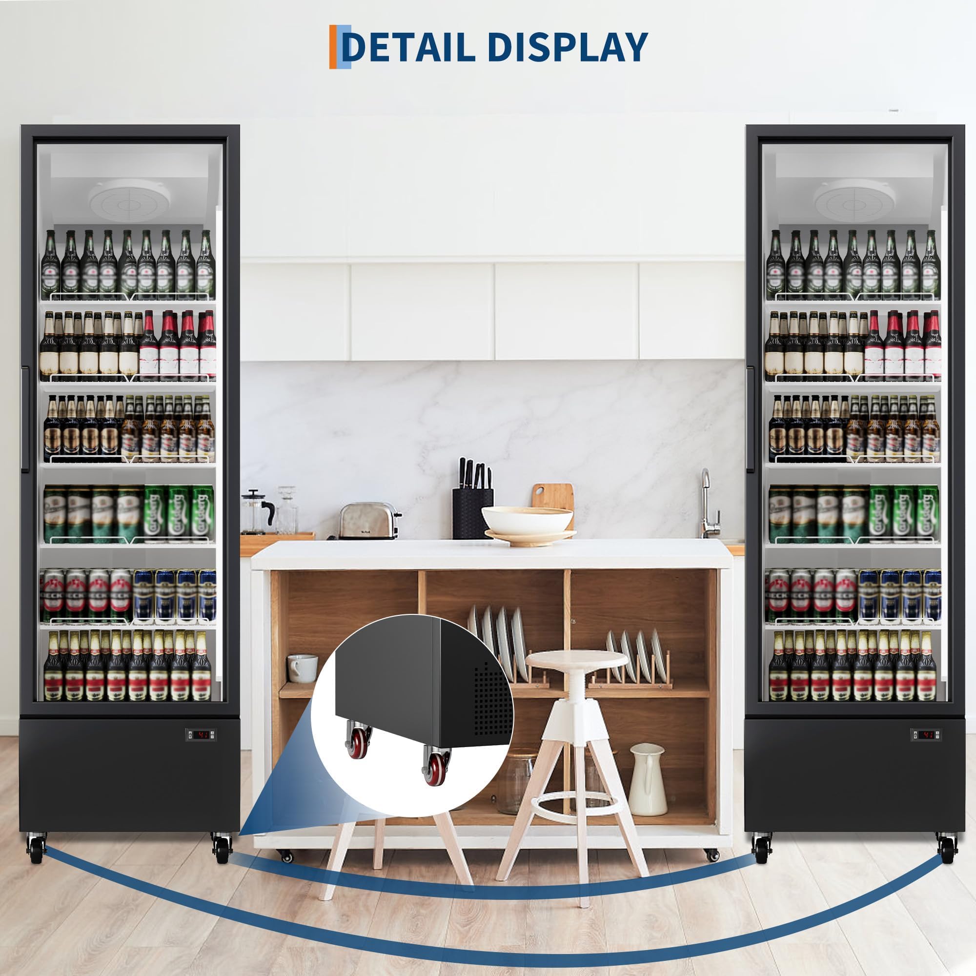 IDEALHOUSE Commercial Refrigerator, Commercial Merchandiser 26.8 Cu Ft Refrigerator, Refrigerator with 2 Glass Door and LED Light, Large Business Cooler for Home Restaurant Grocery Stores