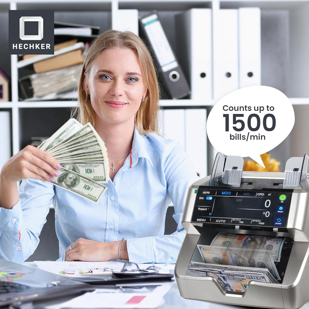 10000 Plus Bank Grade Money Counter Machine – Mixed Denomination Bill Counter with Touch Screen, 2 CIS, UV/MG/IR/MT Detection, Serial Number Reader & External Display, 1500 Bills/Min