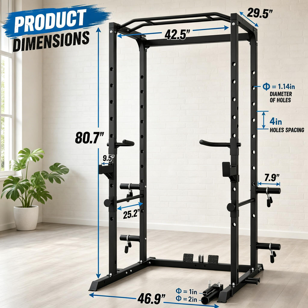 KOPUS Power Rack with Pulley System – Multi-Functional Power Cage Squat Rack, LAT Pull Down, J Hooks & Safety Bars – 1200 lbs Home Gym Equipment – 5 Configurations