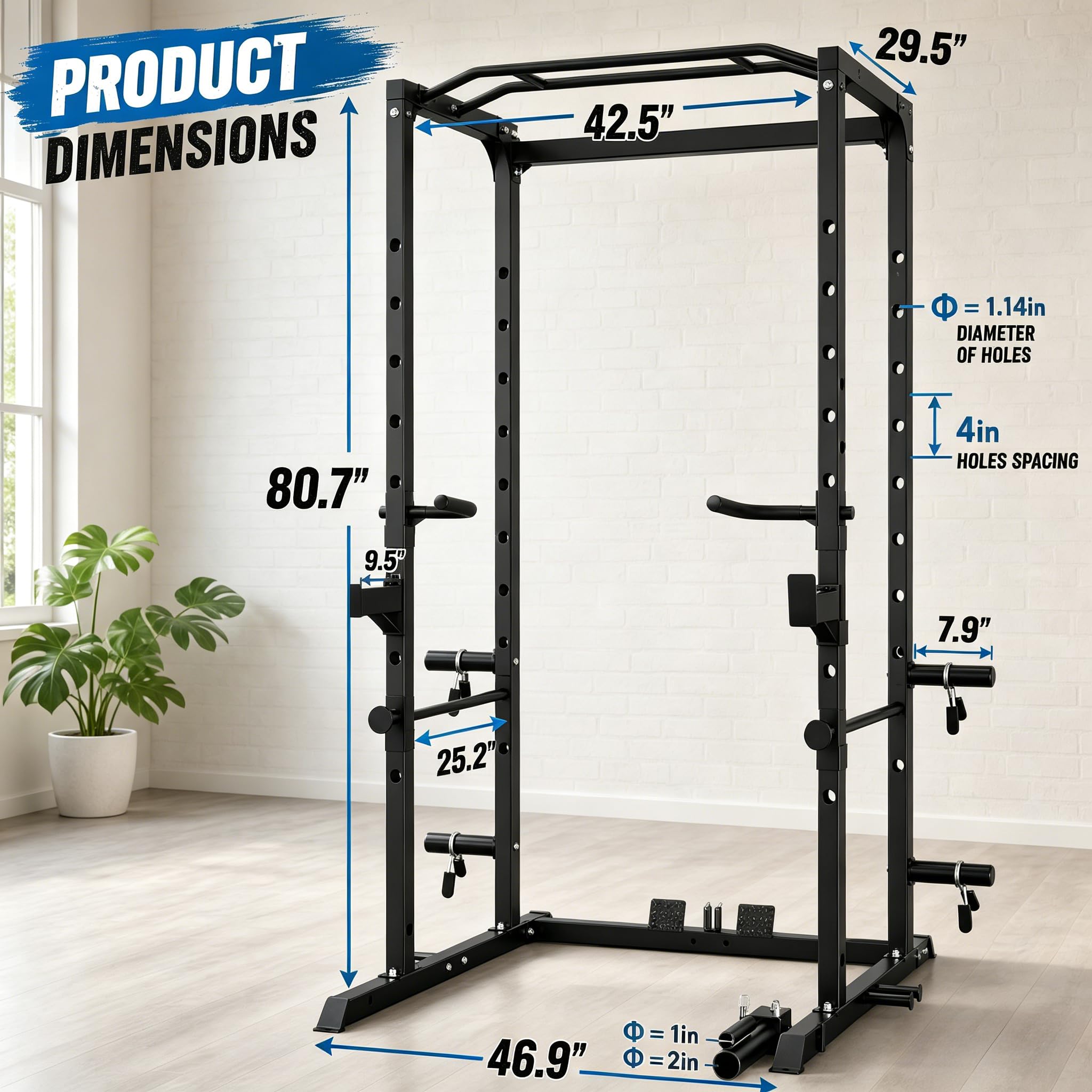 KOPUS Power Rack with Pulley System – Multi-Functional Power Cage Squat Rack, LAT Pull Down, J Hooks & Safety Bars – 1200 lbs Home Gym Equipment – 5 Configurations