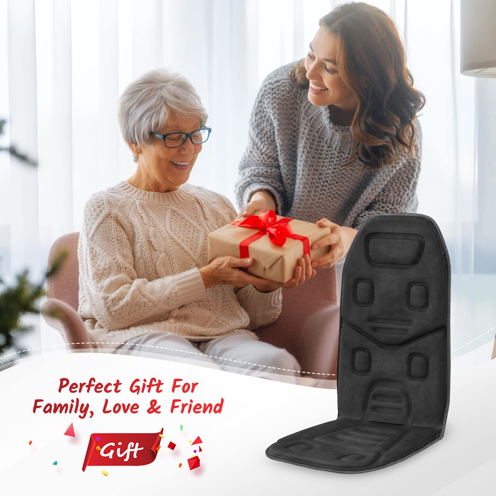 COMFIER Vibration Back Massager Seat Cushion with Heat,Father Day Dad Gifts for Men,10 Motors Massage Chair Pad,Chair Massager for Pain Relief at Office/Home, Father Day Gift