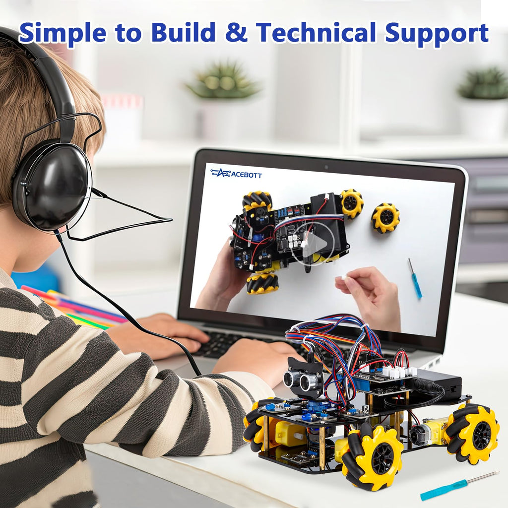 ACEBOTT Robot Arm Expansion Pack Smart Car Starter Kit, Robotics Kit for Kids Ages 8-12 12-16, STEM Toys Coding Robot Kit for Teens & Adults(QD007)