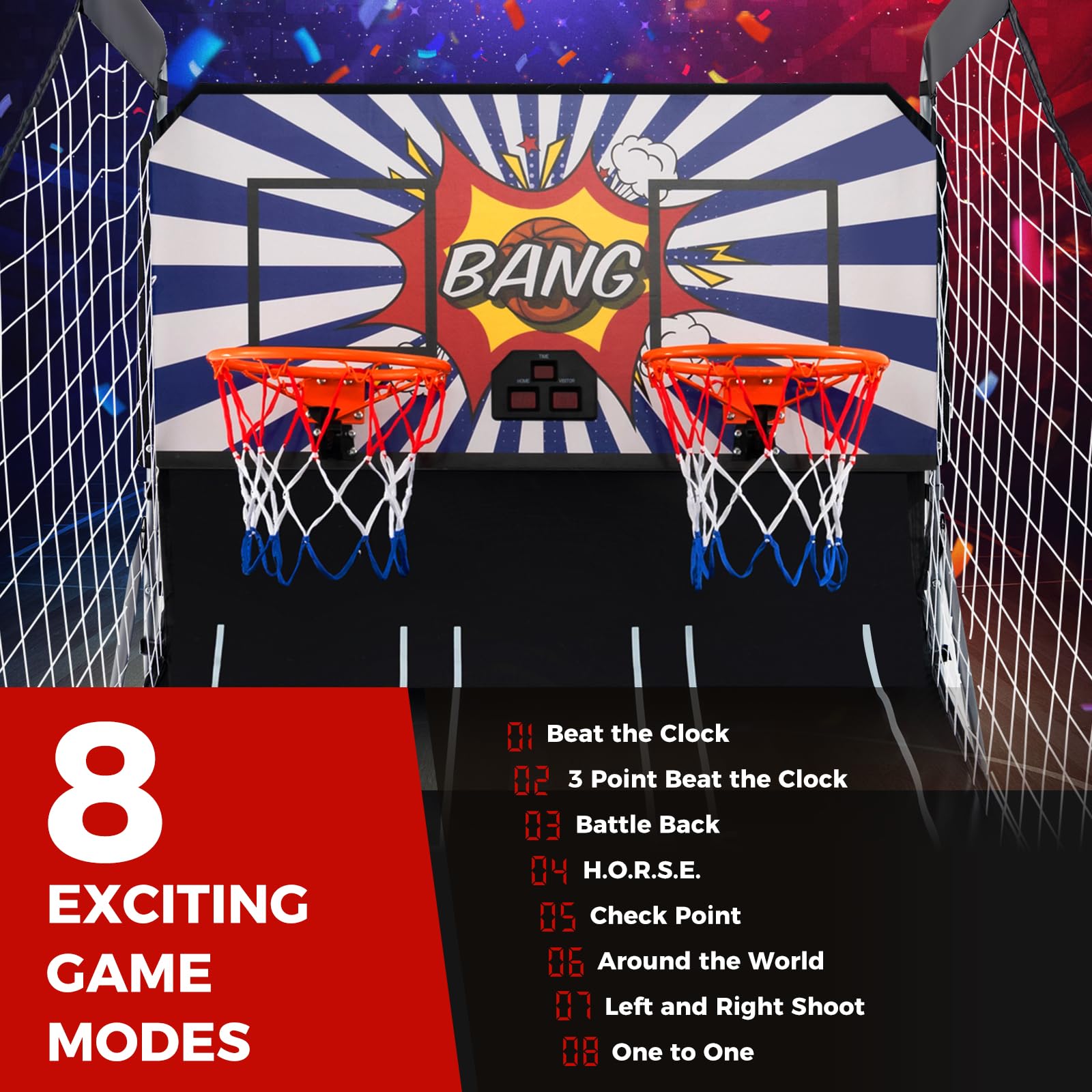 KOTEK Basketball Arcade Game Indoor, Foldable Dual Shot Electronic Basketball Games for 2 Players w/8 Game Options & LED Scoring System, Basketball Hoop Arcade for Family Home Play (Green)