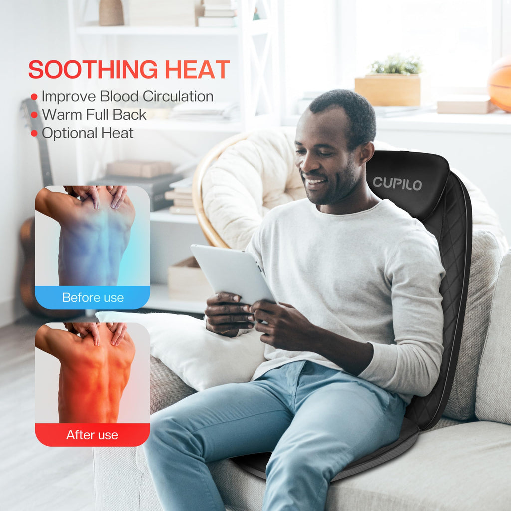 Back Massager with Heat, Massage Chair Pad with 5 Vibrating Modes, 2 Heat Levels Electric Massage Seat Cushion, Massage Pad for Back Pain Relief, Fathers Day Dad Gifts for Men Husband Him Mom Her
