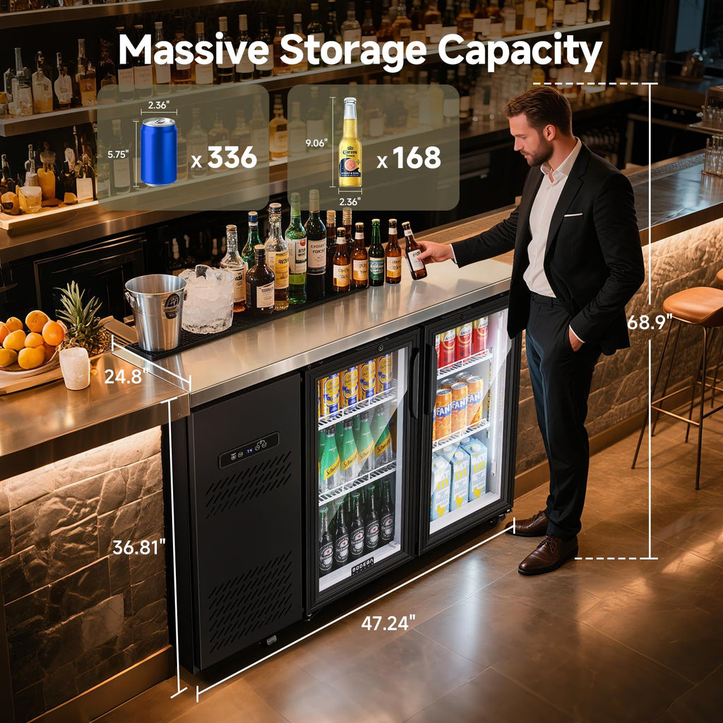 BODEGACOOLER Commercial Beverage Refrigerator with Glass Door,12.5 Cu.Ft Display Merchandiser Drink Refrigerator,Upright Commercial Bar Fridge,Display Drink Cooler,Soft LED Light,Romovable Shelves