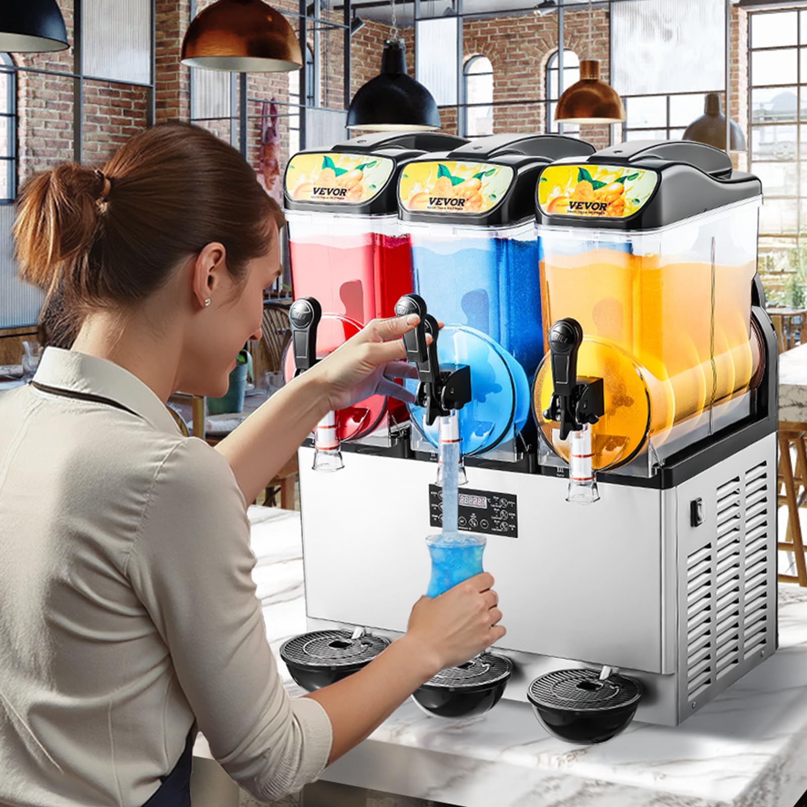 VEVOR Slushie Machine, 15L Single Tank Commercial Margarita Machine, 60 Cups Stainless Steel Margarita Smoothie Frozen Drink Machine, Slushy Machine for Home Party Restaurants Cafe Bars