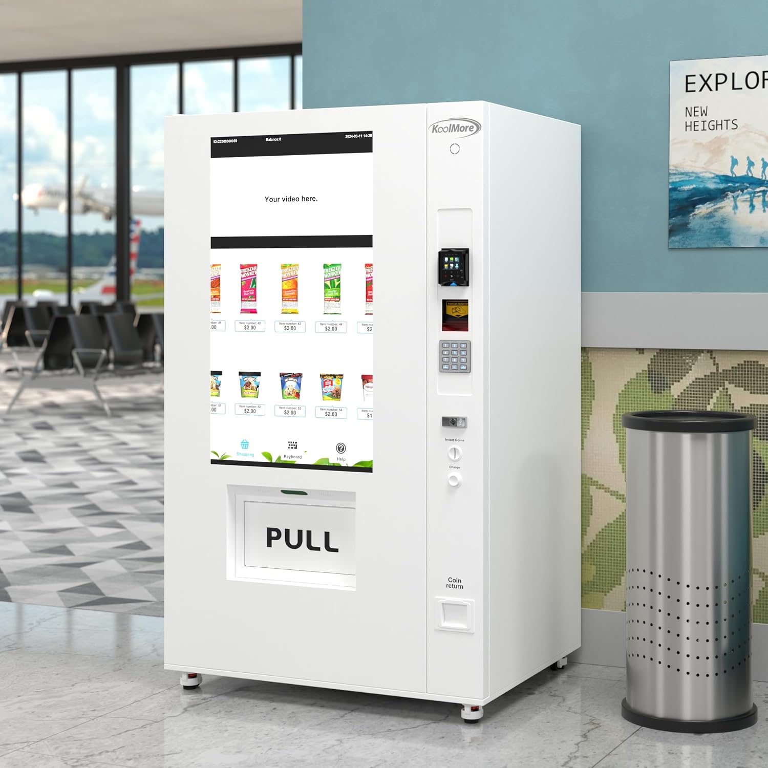 KoolMore 45 in. Commercial Freezer Ice Cream Vending Machine with 44 Slots, Ample 49 in. Touch Display, Bill Acceptor and Credit Card Reader in White