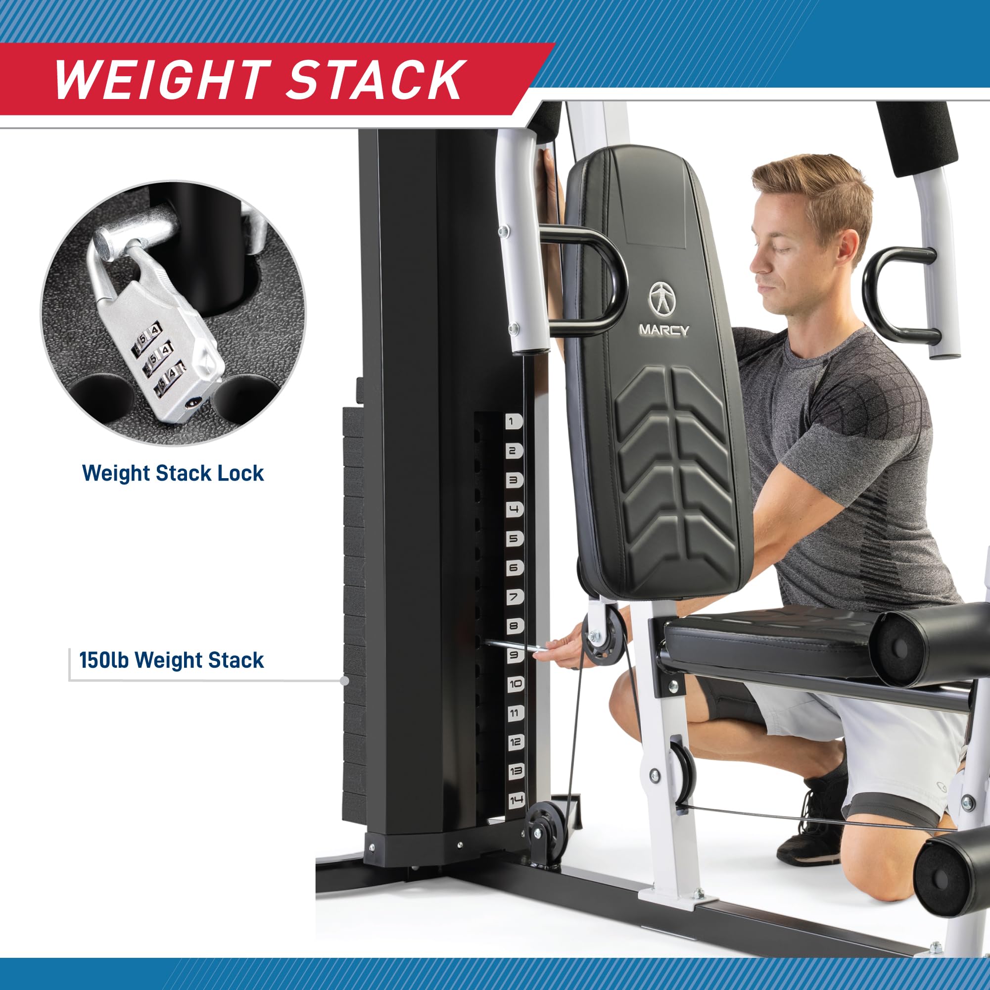 Marcy 150lb. Stack Home Gym with Pulley, Arm, and Leg Developer Multifunctional Workout Station for Weightlifting and Bodybuilding