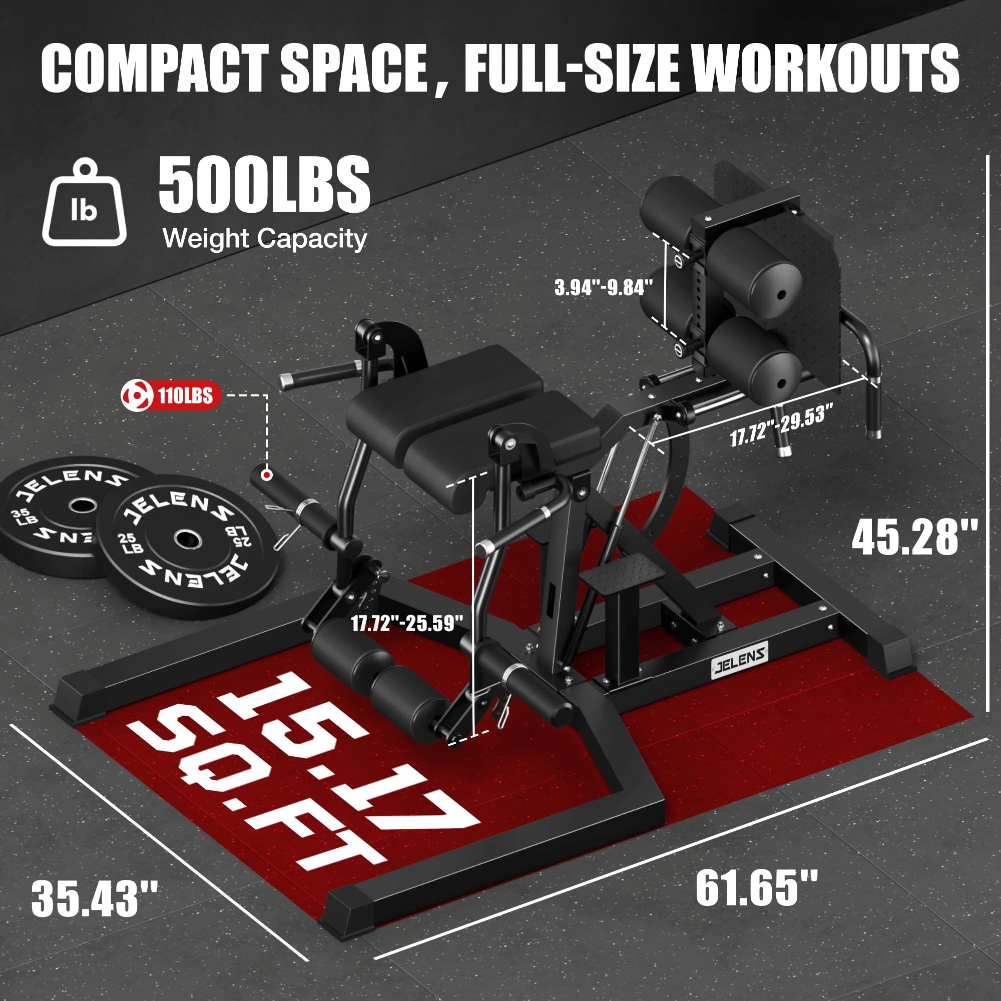 JELENS HL01 Adjustable Leg Press Hack Squat Machine, Glute Ham Developer&Leg Extension and Curl Machine 2 in 1, Full Body Workout Equipment for Home Gym