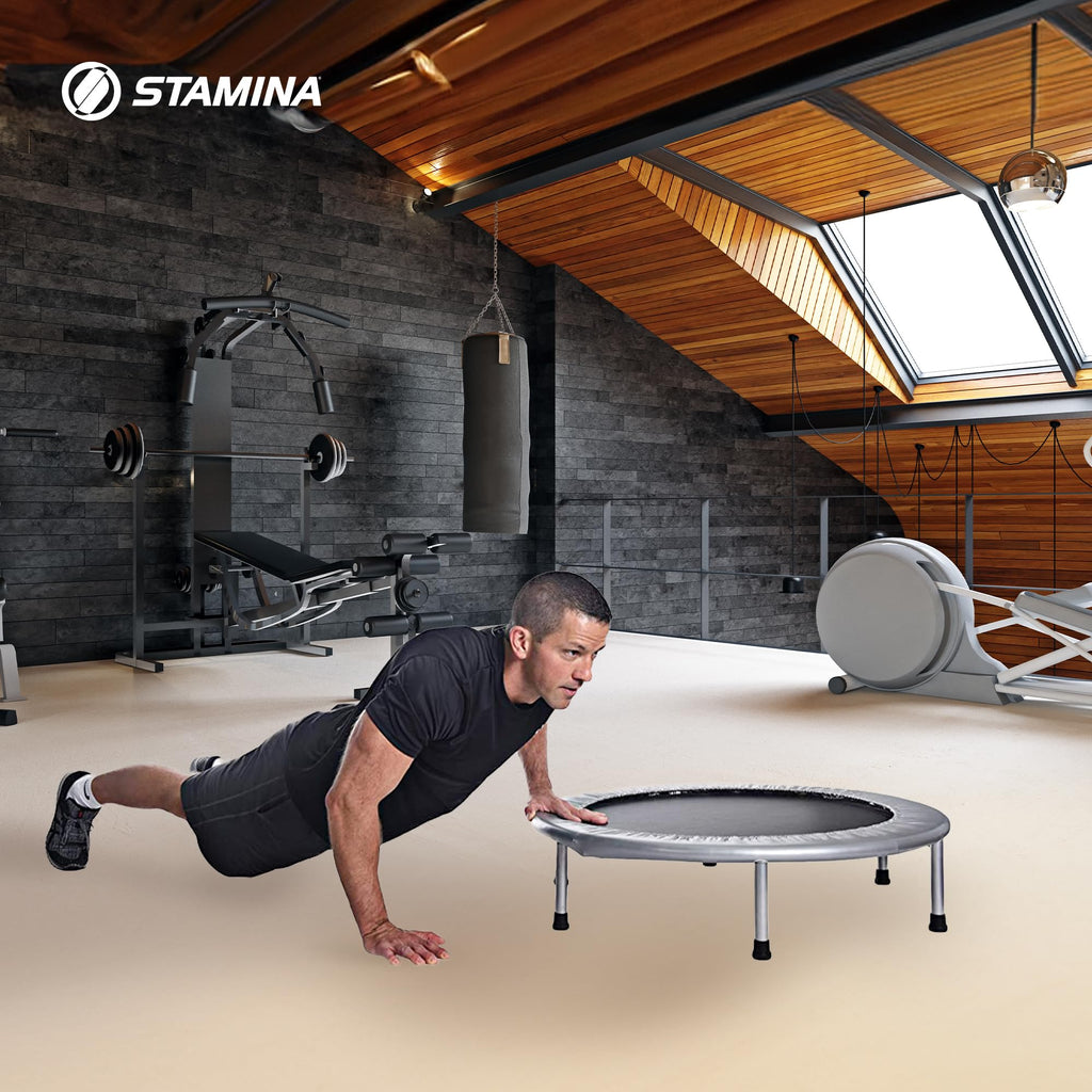 Stamina Folding Trampoline with Smart Workout App, Black - Portable Fitness Rebounder for Home Gym, Cardio & Strength Training, Jumping Exercise Equipment