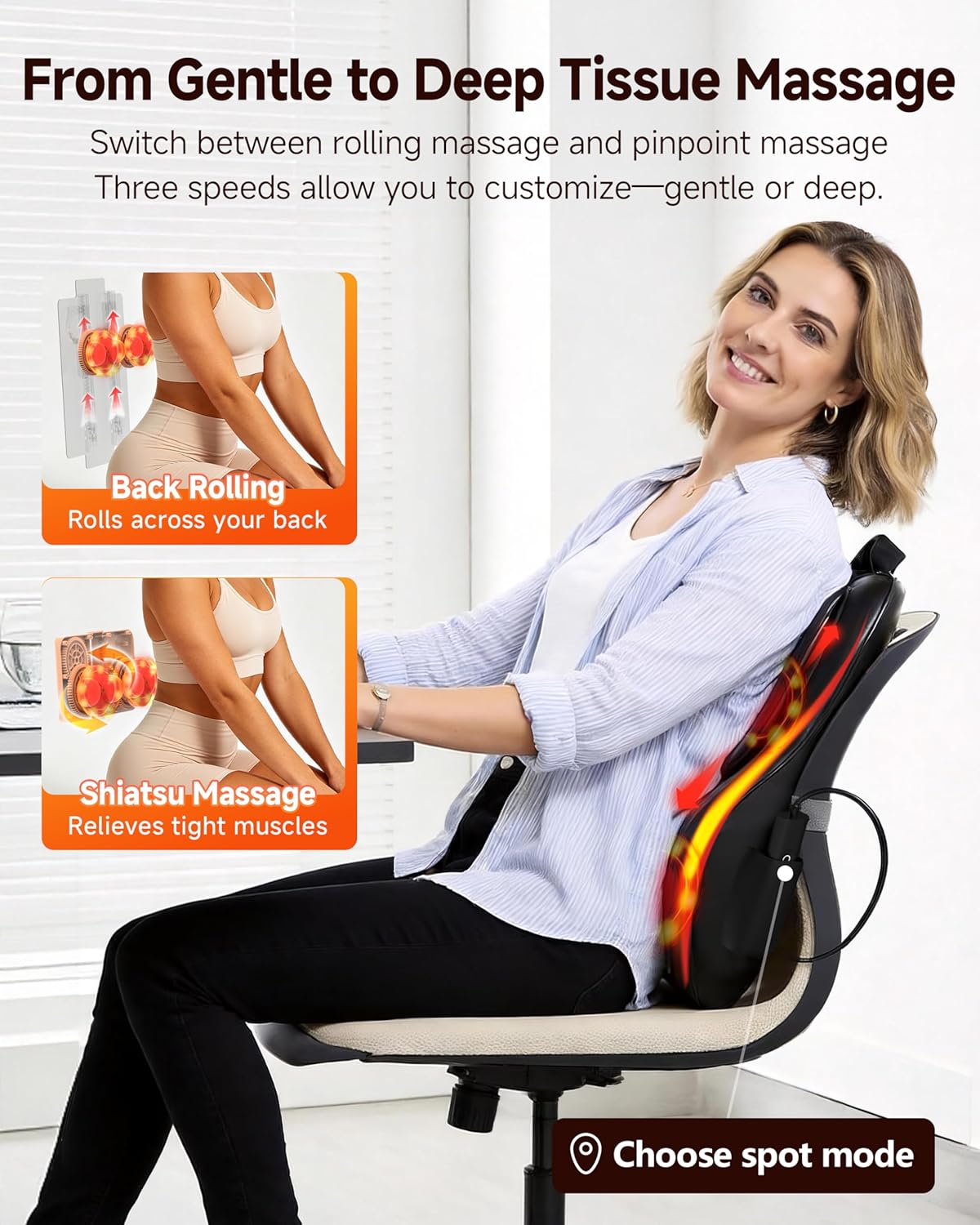 Back Massager with Heat, 3D Massage Pillow for Back, Neck, Shoulder,Leg, Shiatsu Back Massager for Pain Relief, Up&Down Lower Back Massage, Gifts for Women Men Dad Mom At Home Office Car (Black)