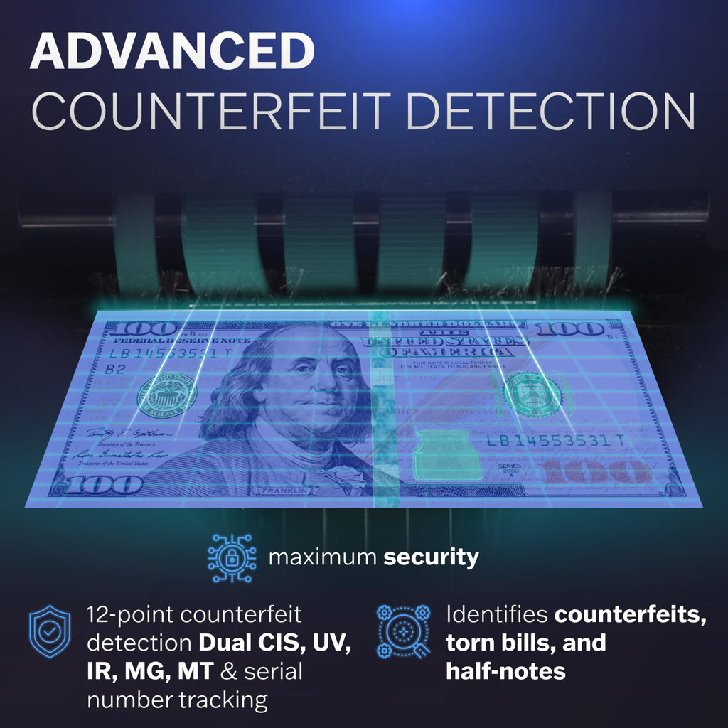 Carnation Money Counter Machine Cash Counting & Mixed Denomination Bill Counter, Portable Currency Detector, Counterfeit Bank Scanner, Dollar Sorter for Commercial, 1100 N/M, UV/MG/MT/IR/2CIS