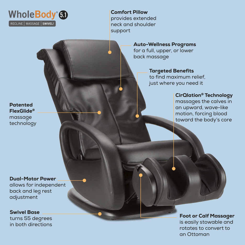 Human Touch WholeBody 5.1 Full Body Massage Chair Recliner Living Room Chair w/Retractable Ottoman- Personal Professional-Grade Stress + Muscle Pain Relief for Foot Leg Back Neck Massager - Bone