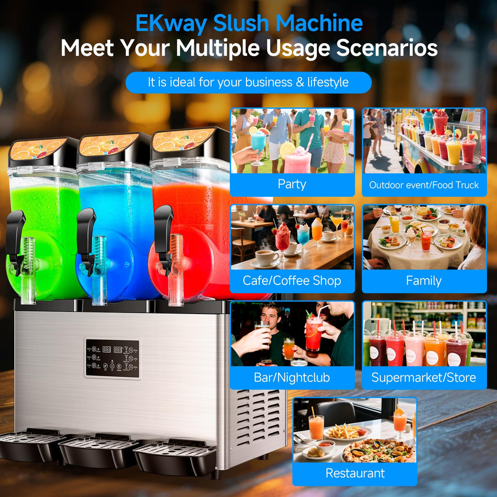 Slushy Machine,15L x2 Double Tanks Comercial Margarita &Slushie Machine,120+ Cups 1000W 110V Electric Large Daiquiri Machine with Self-cleaning Mode,for Home Party Restaurants Cafe Bars